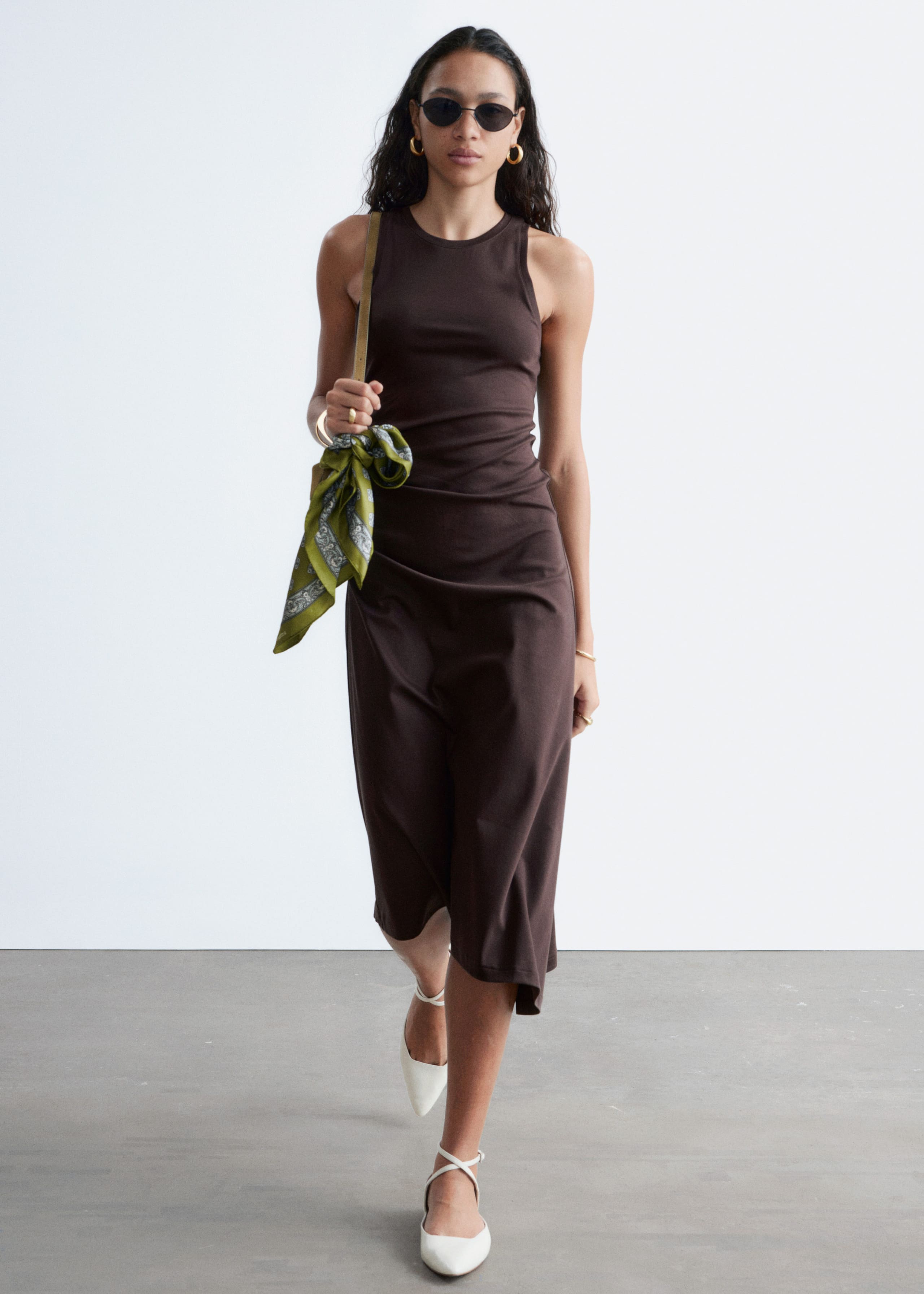 Image of Ruche Asymmetric Midi Dress
