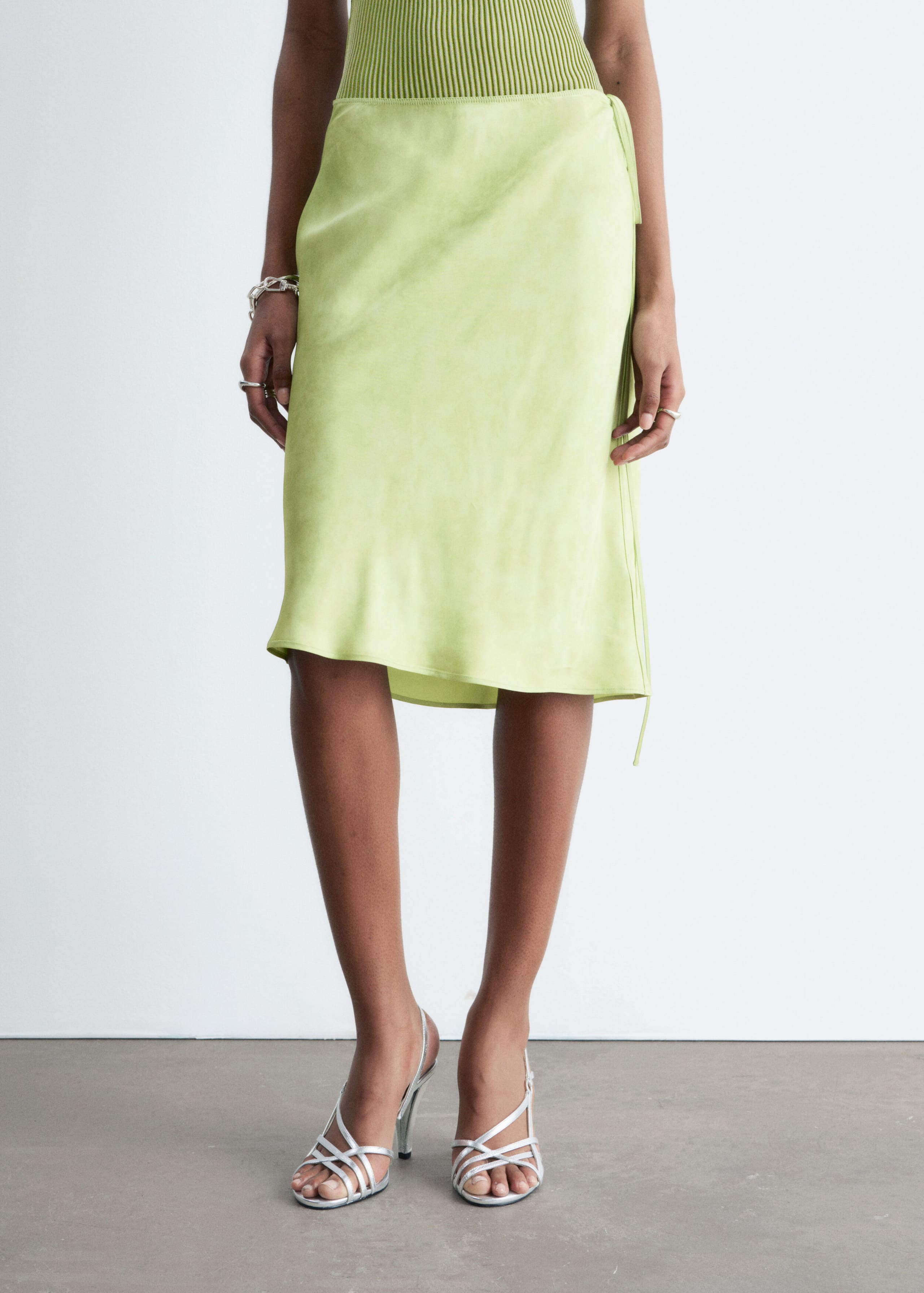 Image of Satin Knee-Length Slip Skirt