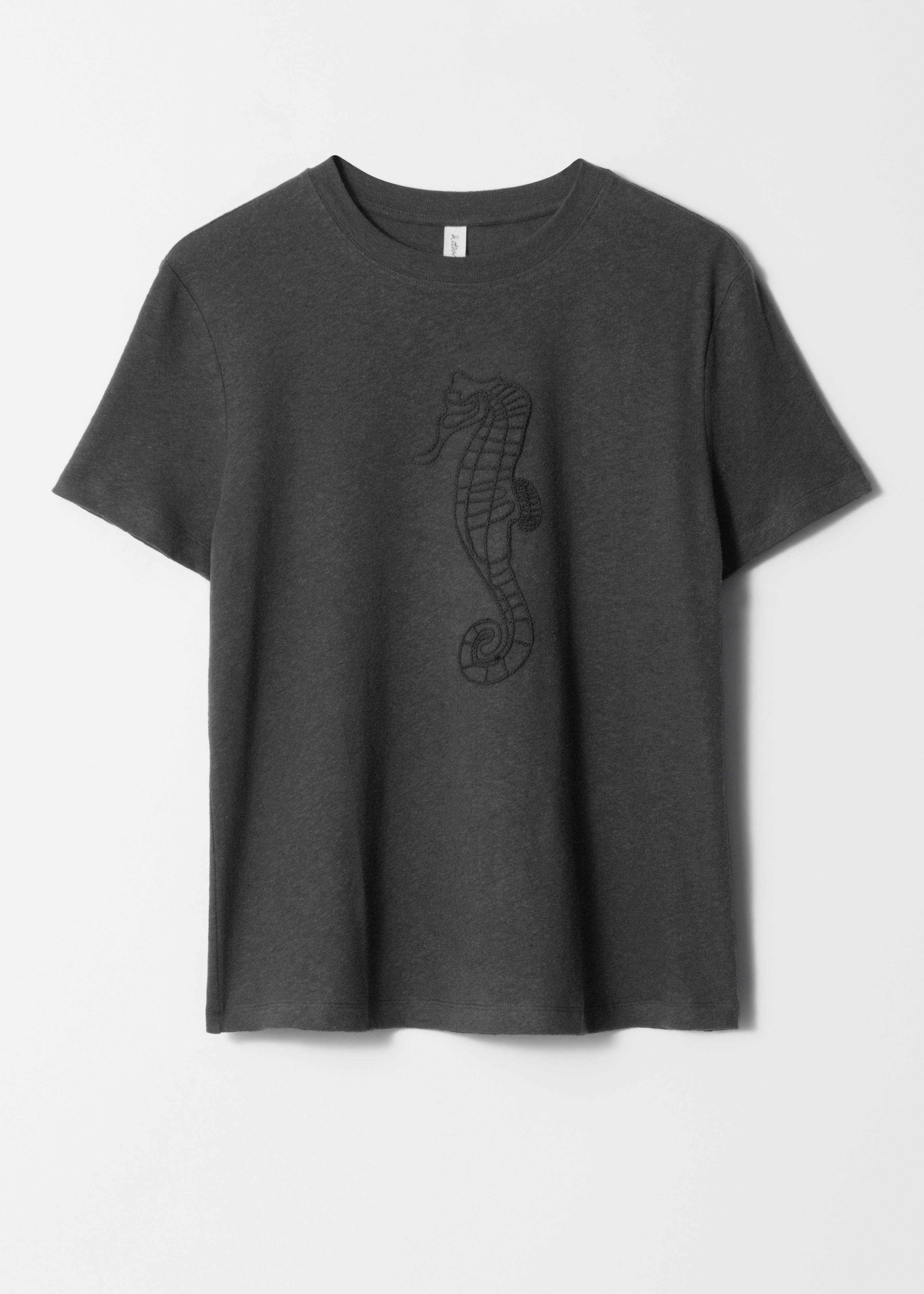 Tričko ze směsi lnu - Tmavě šedé/Krémová