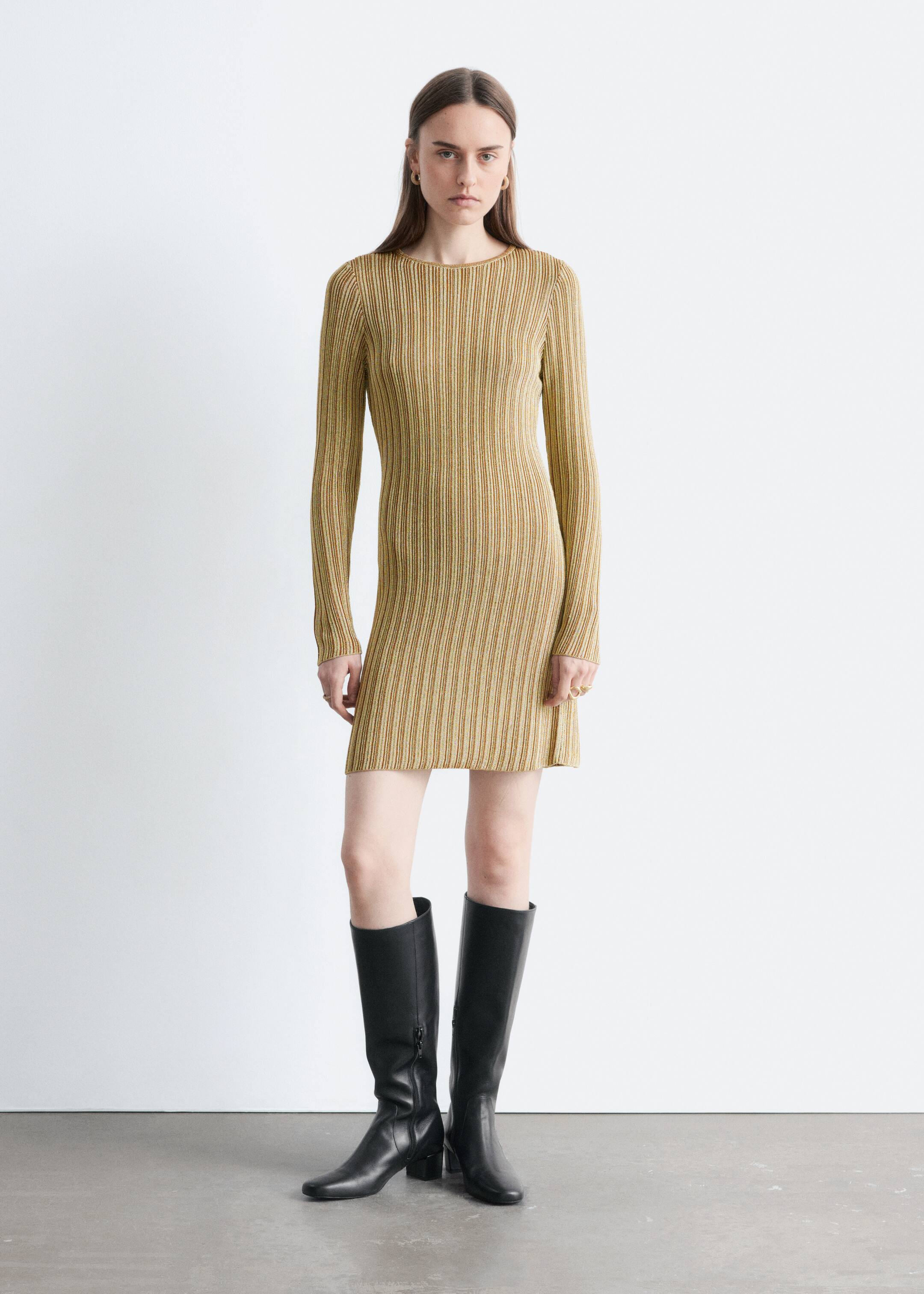 Grotere afbeelding bekijken: Ribgebreide mini-jurk met lange mouwen - Goudkleurig - DAMES | H&M NL 4