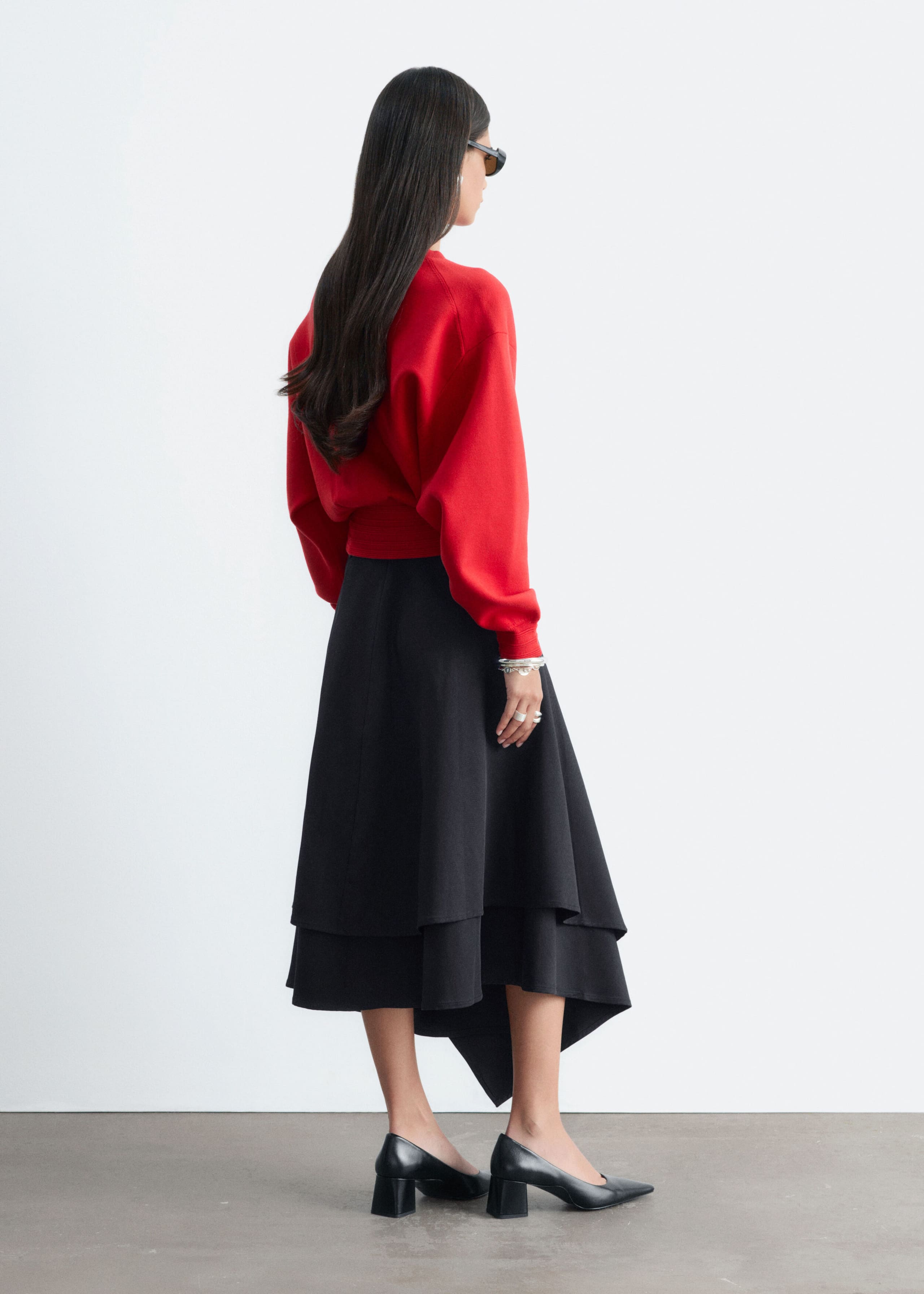 Rib-Trim Knitted Jumper - Red - Lookbook