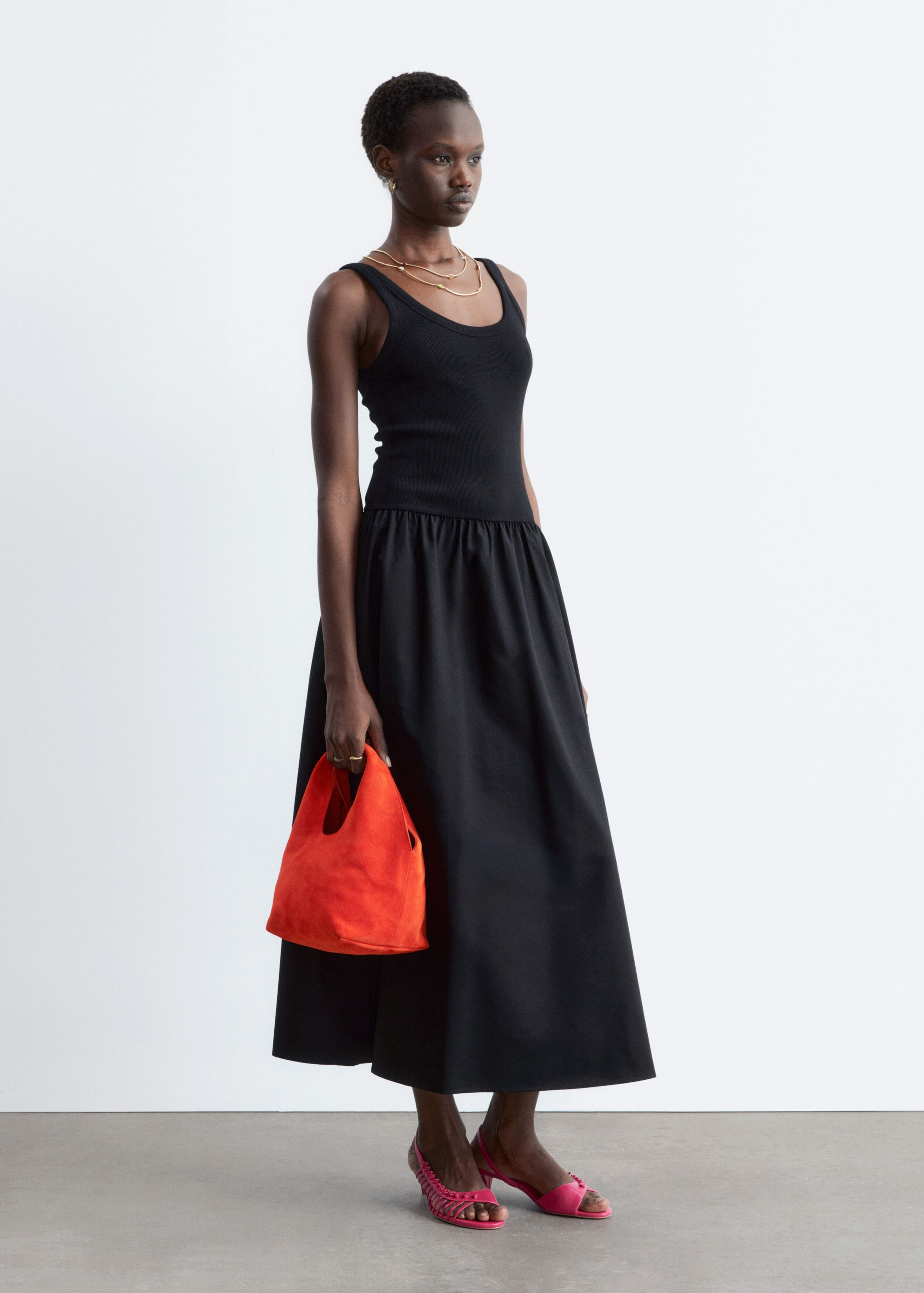 Cotton Rib Tank Midi Dress - Yellow - Lookbook