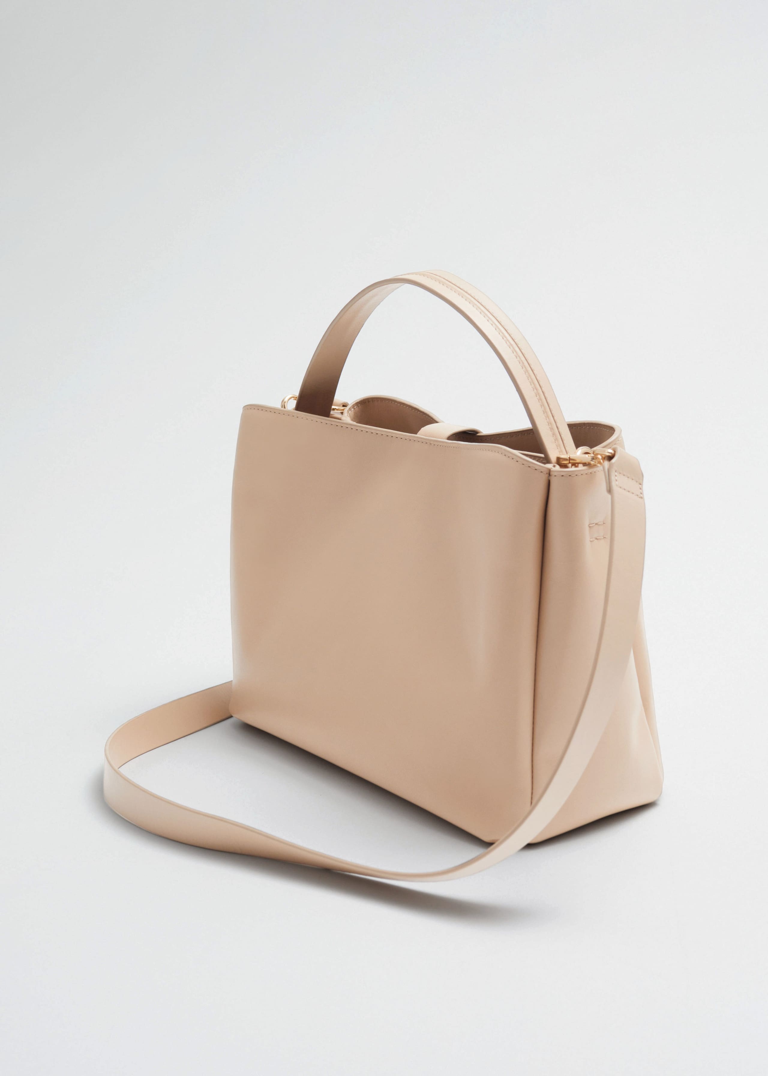 Buckled Leather Bucket - Beige - Still Life