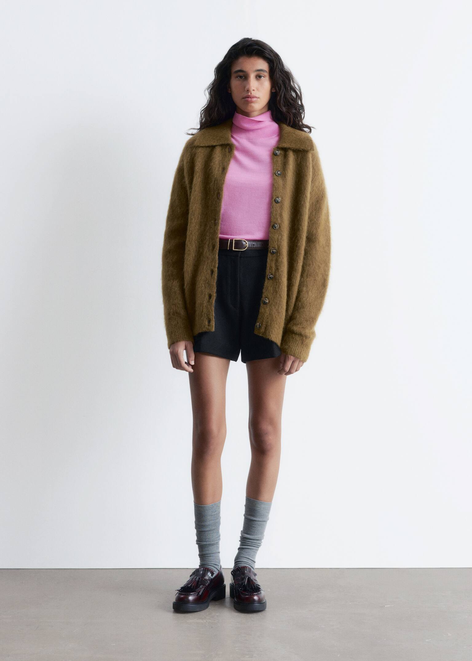 Cardigan oversize en maille brossée - Brun vert olive - 6