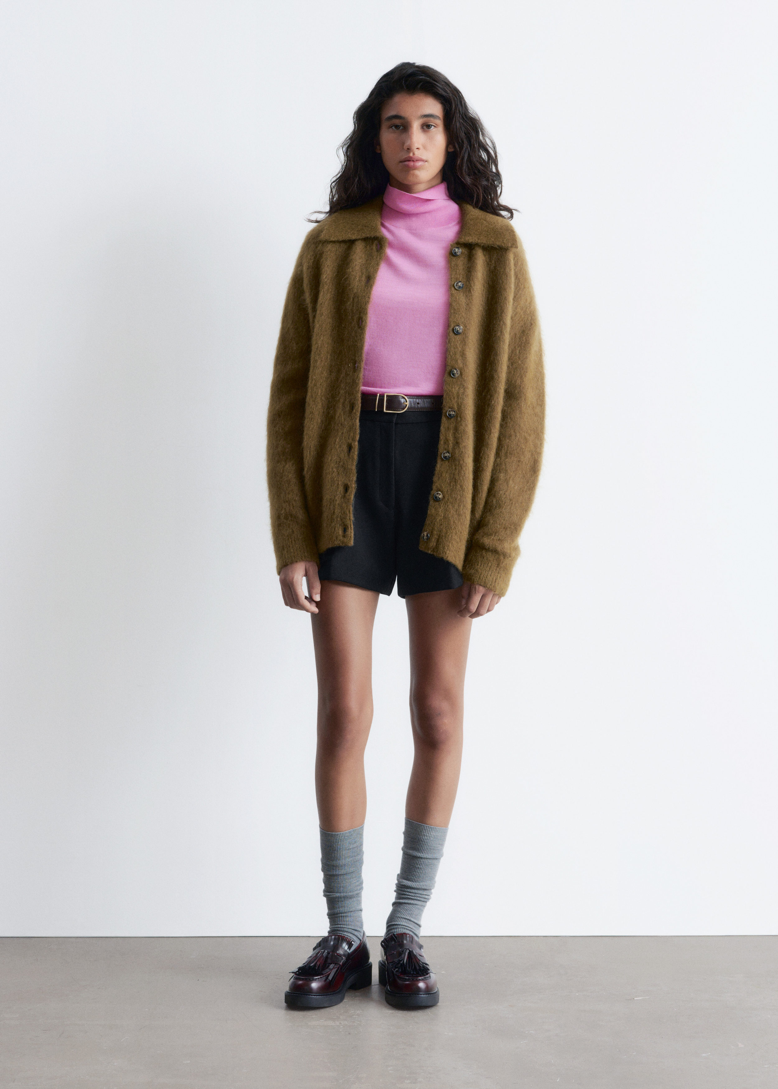 Brushed-Knit Oversized Cardigan - Olive Brown - & Other Stories US