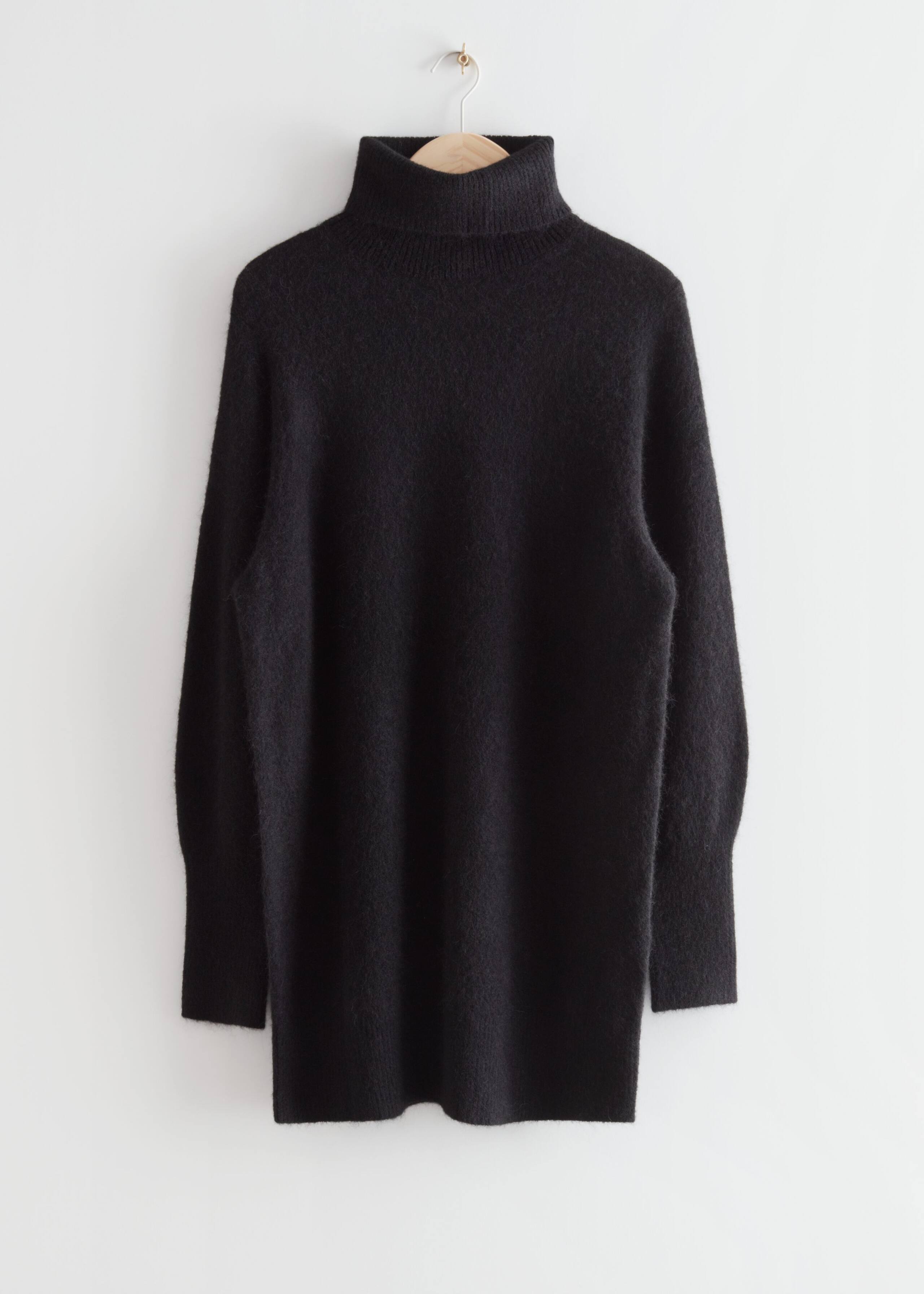 Turtleneck Mini Knit Dress - Brown - Natura morta