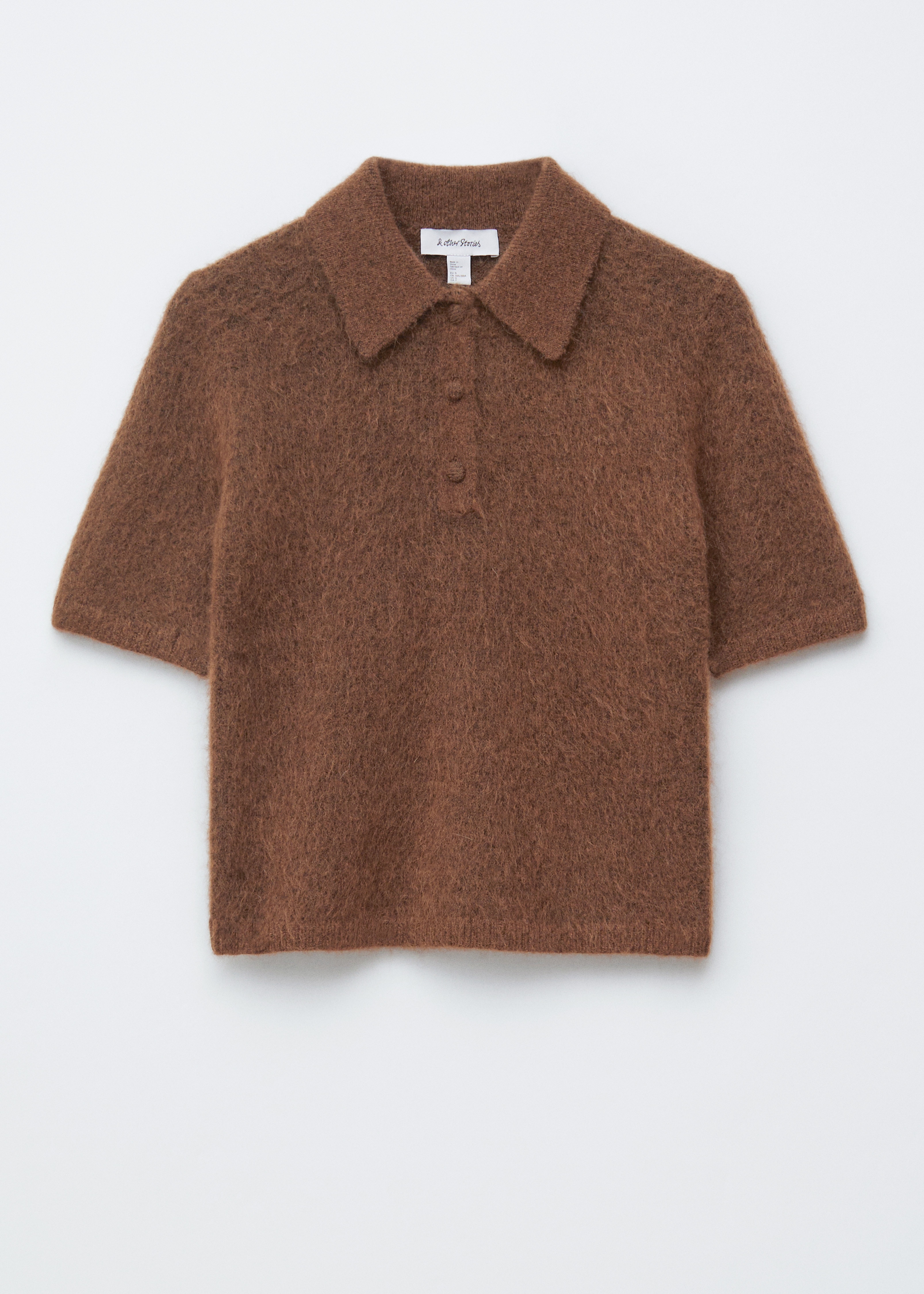 Česaný pletený polo t-shirt - Tmavohnedá/Svetložltá/Tmavosivá