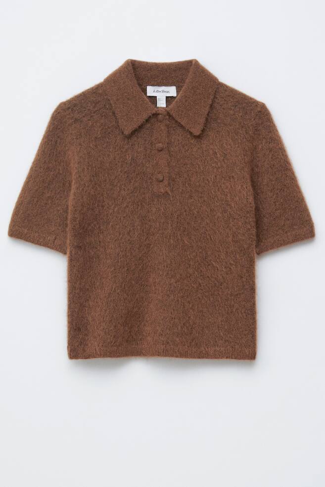 Brushed Knit Polo T-Shirt - Dark Brown - 1