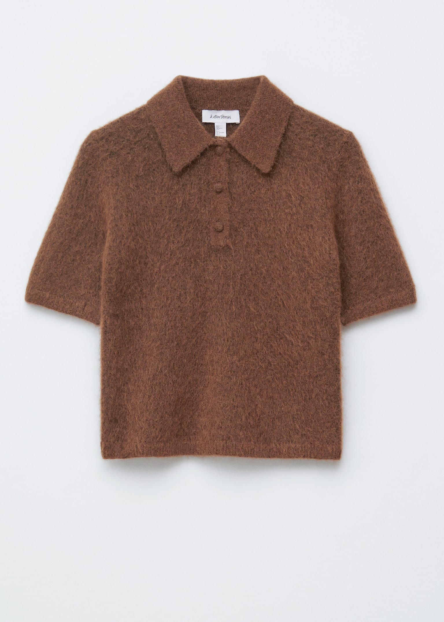 Brushed Knit Polo T-Shirt - Dark Brown/Dark Grey - 2