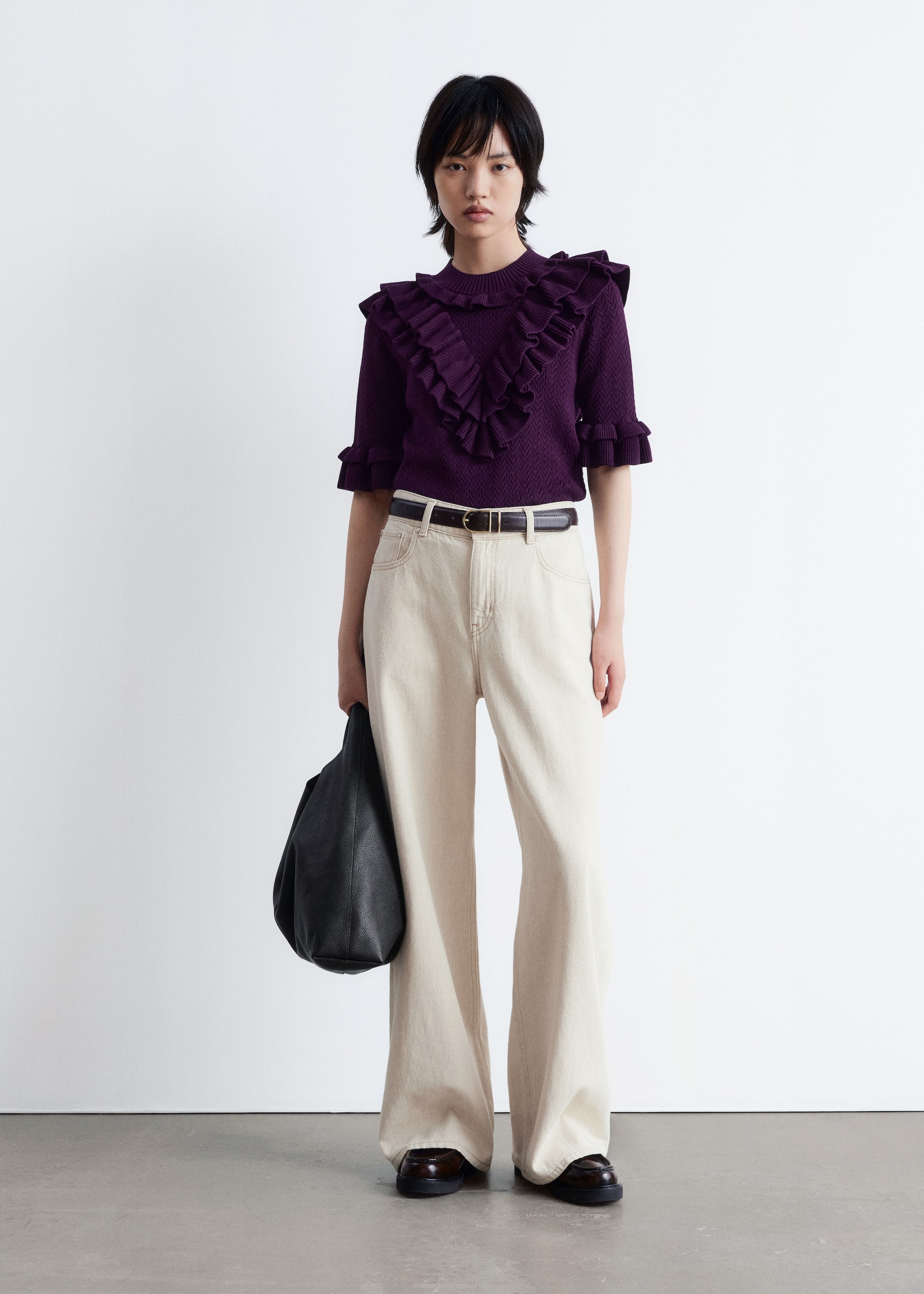 View larger image: Pointelle-Knit Ruffle Top - Dark Purple - Ladies | H&M GB 2