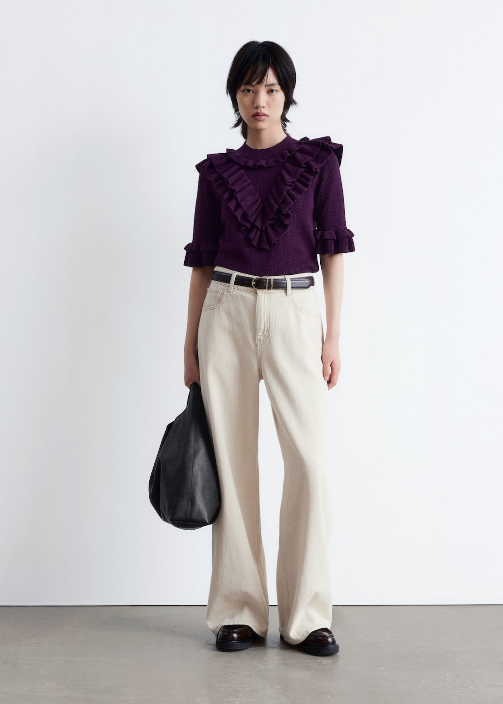 Image of Pointelle-Knit Ruffle Top