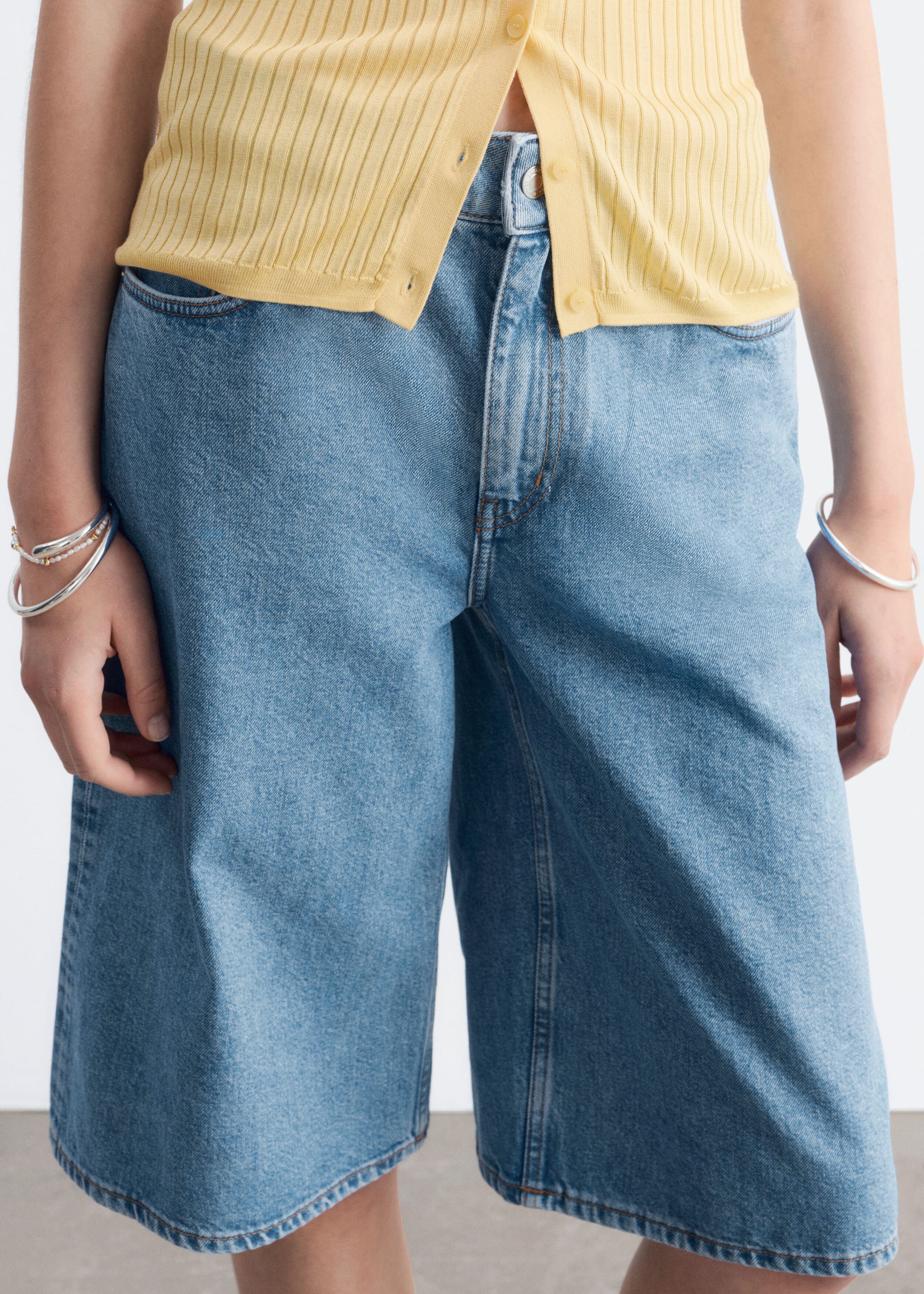 Denim Knee-Length Shorts - Mid Blue - Lookbook