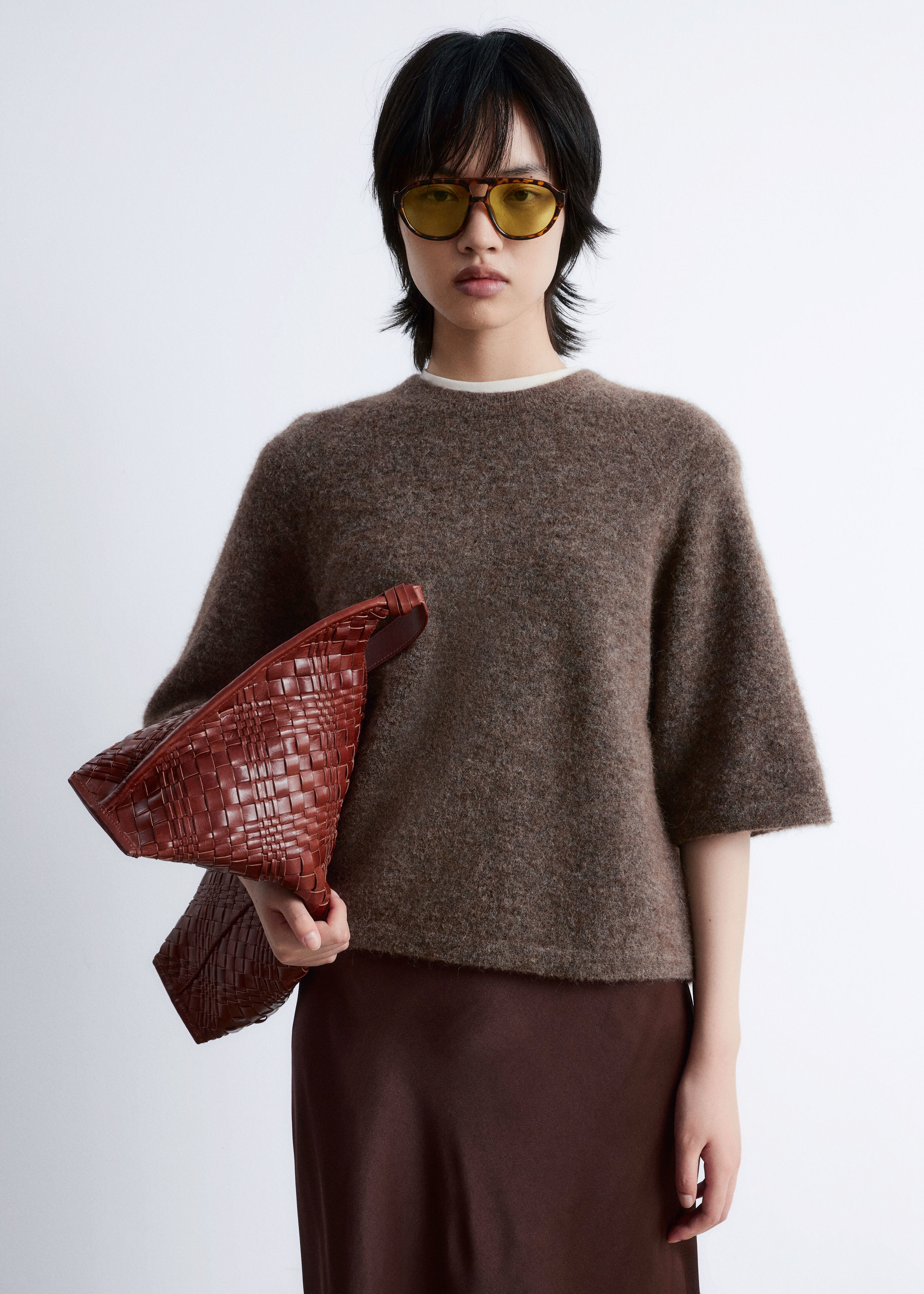 Stickad topp i alpackablandning - Mole/Vinröd/Grå/Beige/Röd/Svart