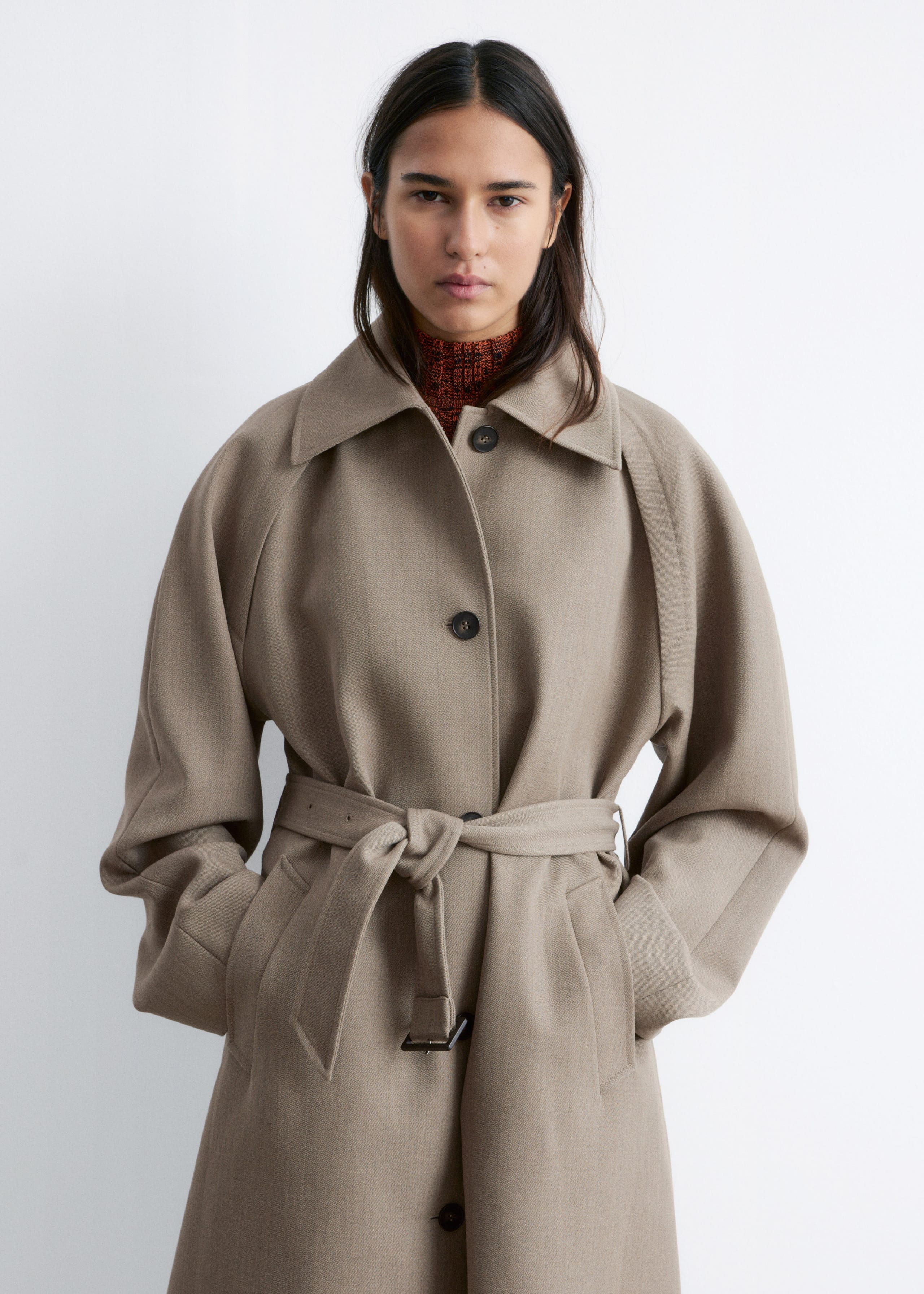 Tie-Belt Wool Trench Coat - Mole - Lookbook