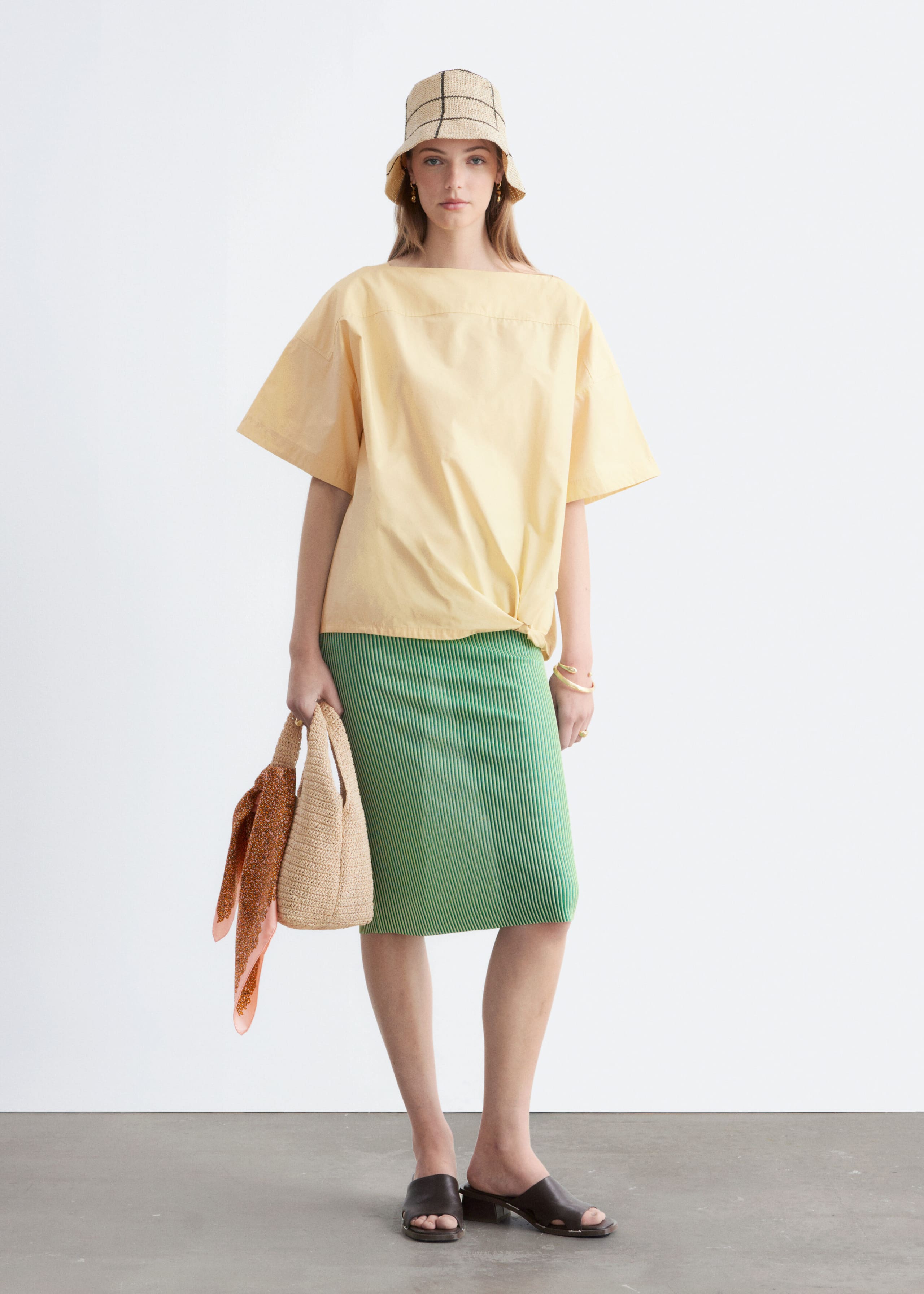 Tie-Hem Cotton Top - Light Beige - Lookbook