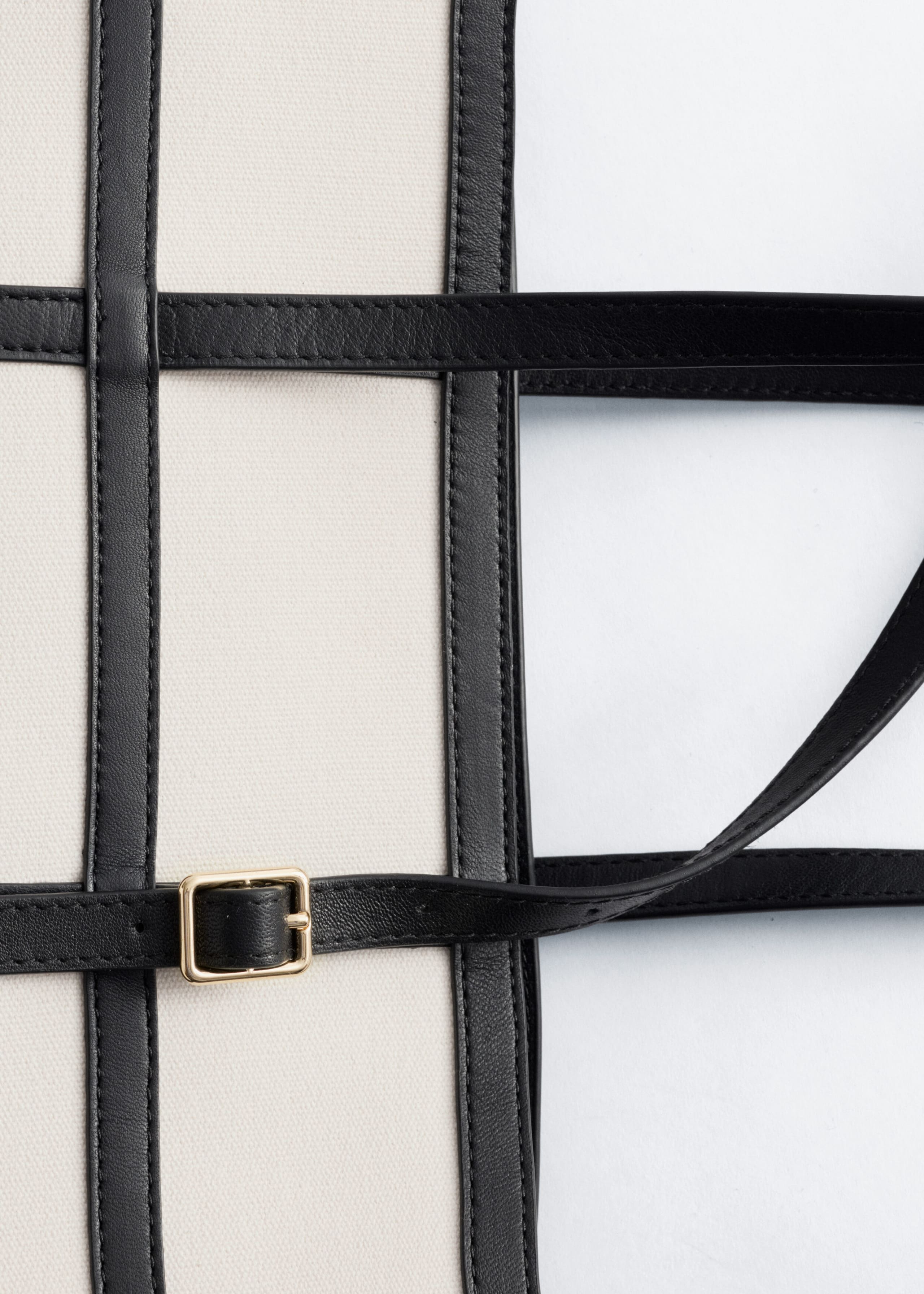 Leather-Trimmed Canvas Shoulder Bag - Off White/Black - Still Life