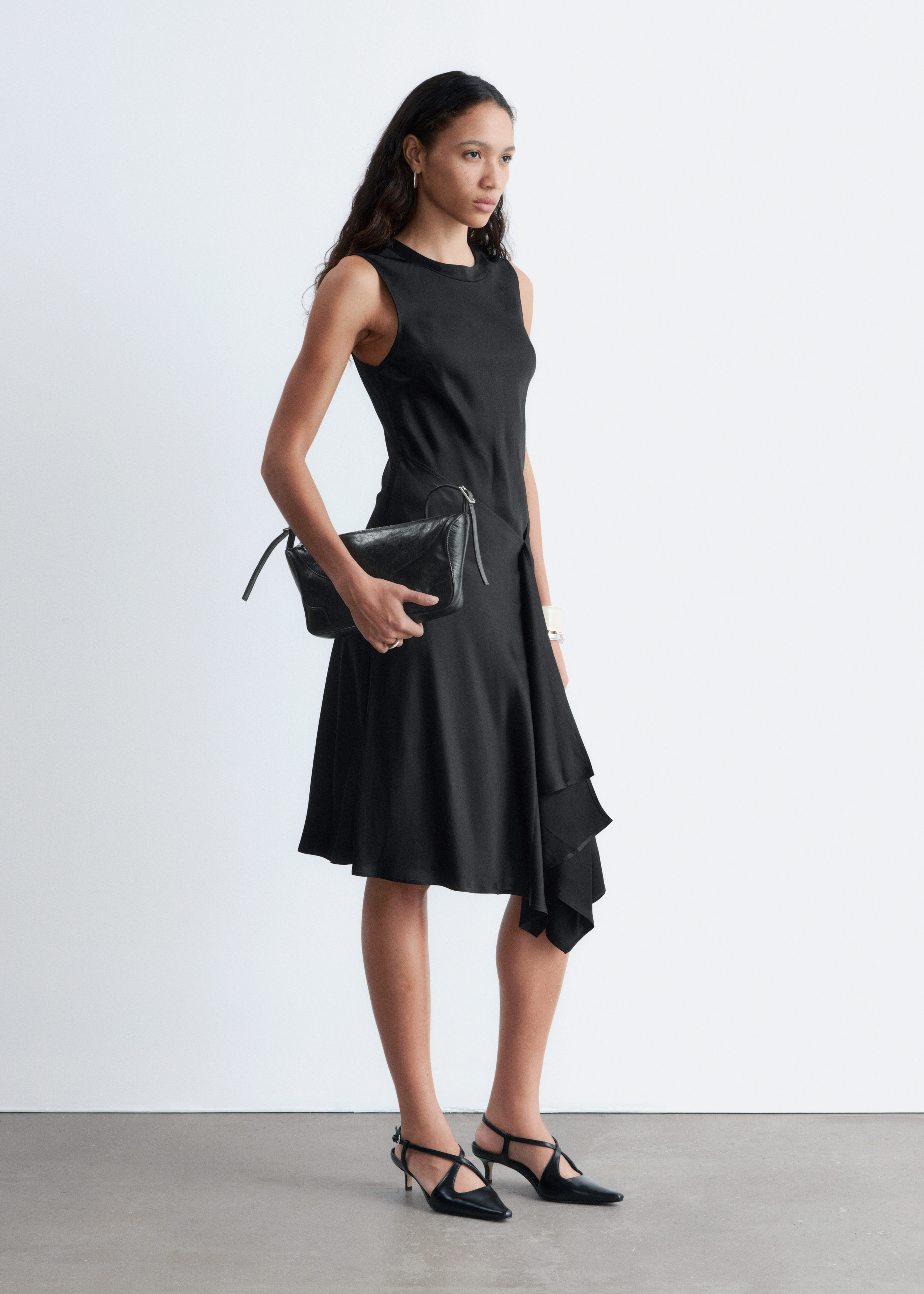 Asymmetric Satin Midi Dress - Black - & Other Stories US