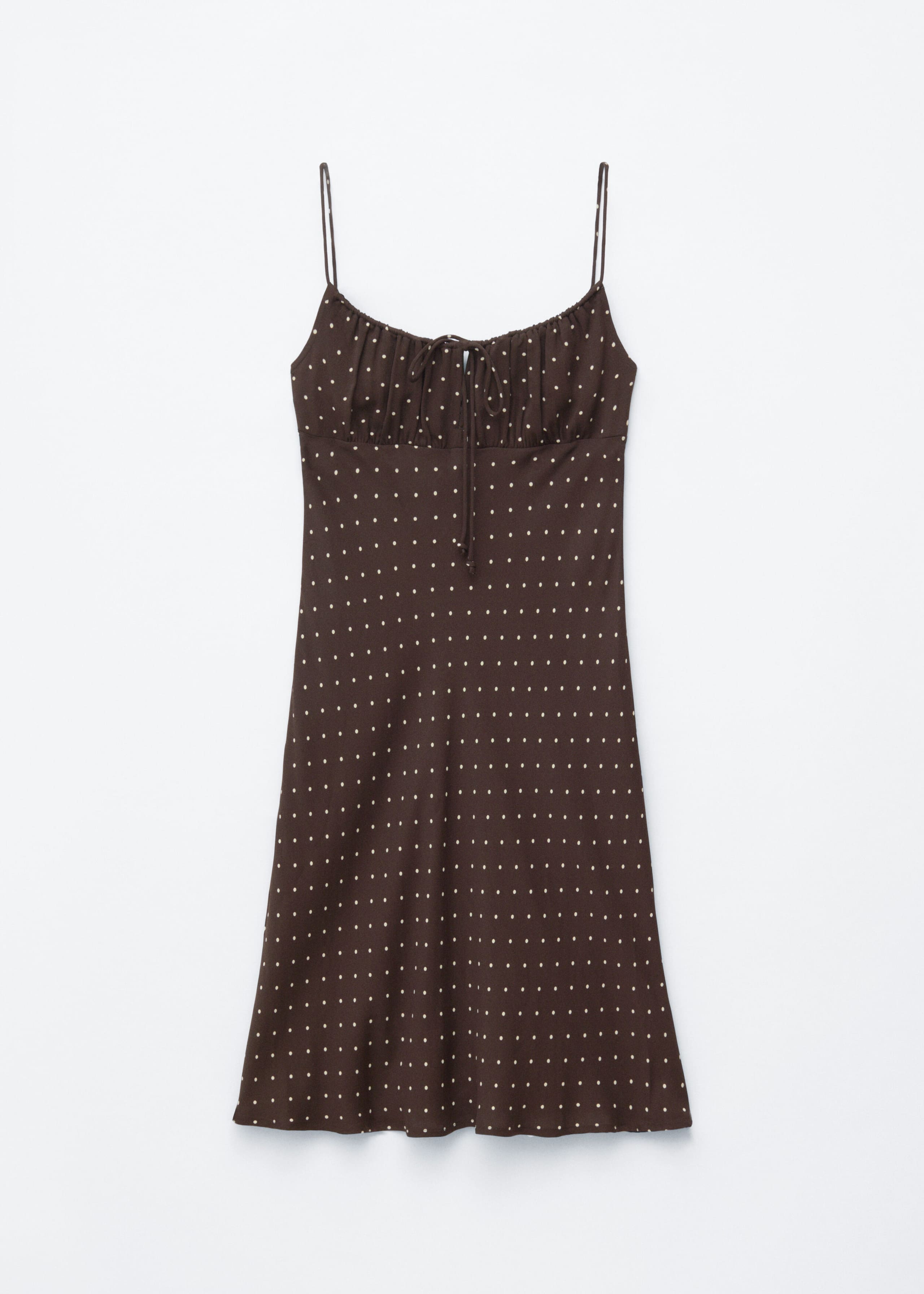 Minikleid mit Kordelzug - Dunkelbraun/Weiß gepunktet - Stillleben