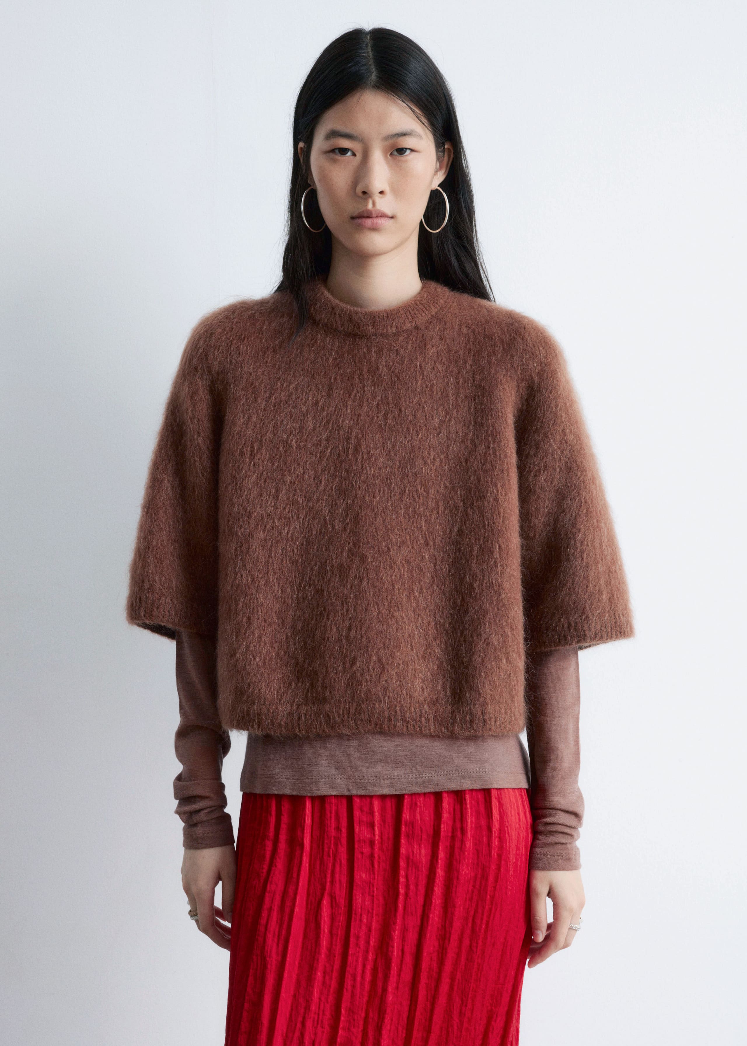 T-shirt en maille de mohair mélangé - Rouge - Lookbook