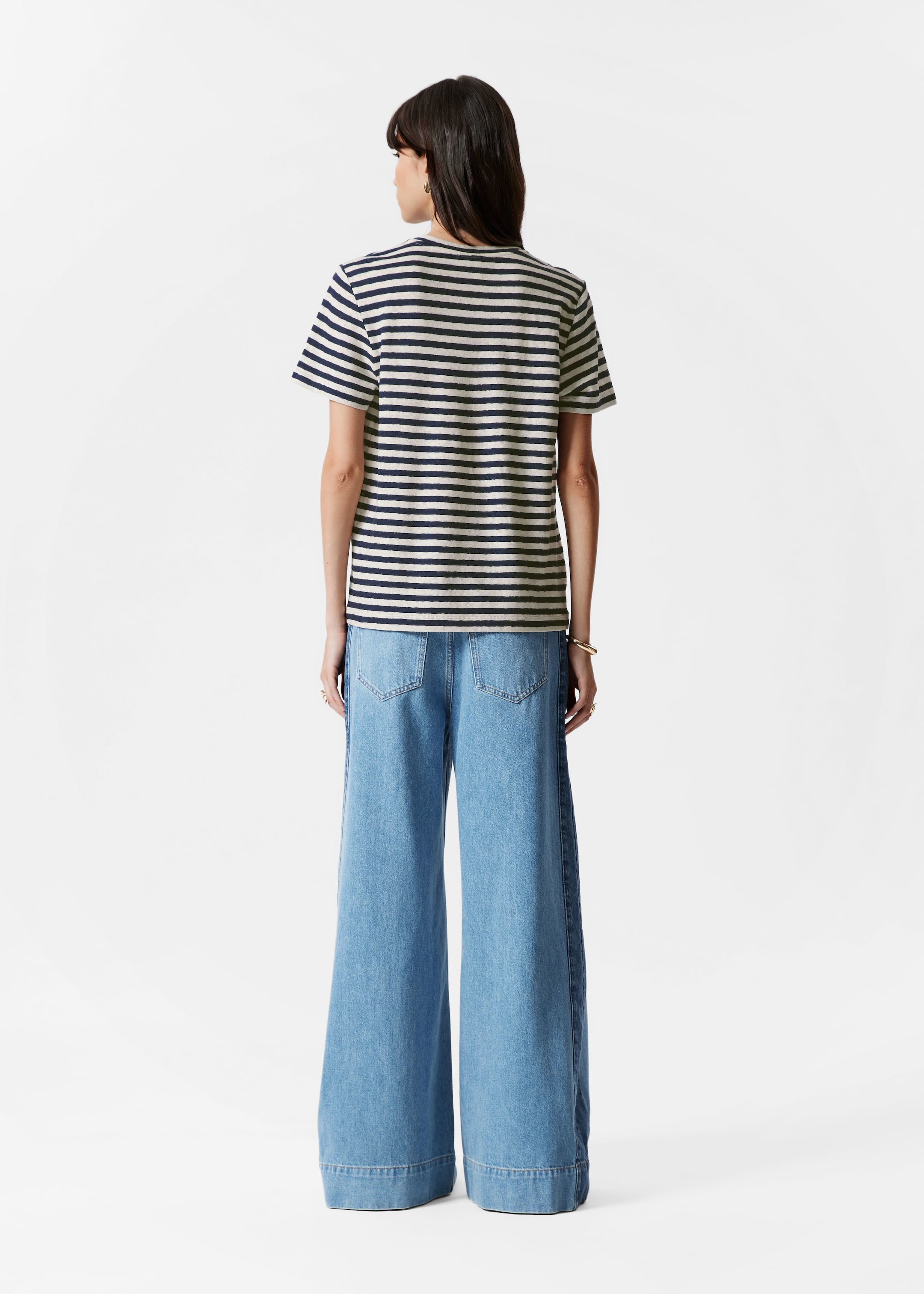 Agrandir l'image: T-shirt en lin mélangé - Rayures bleu marine/crème - FEMME | H&M FR 4