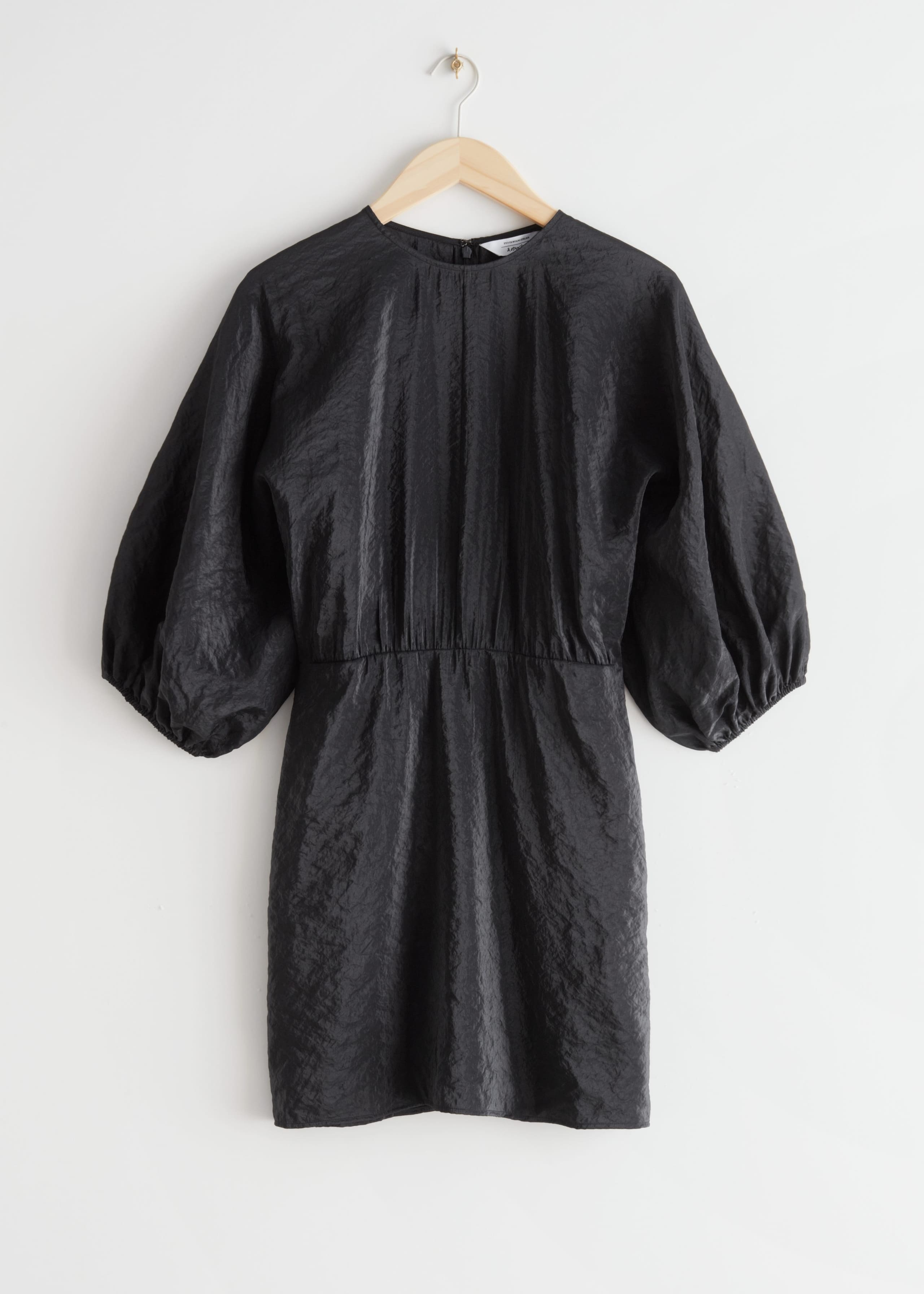 Voluminous Sleeve Mini Dress - Black - Natura morta