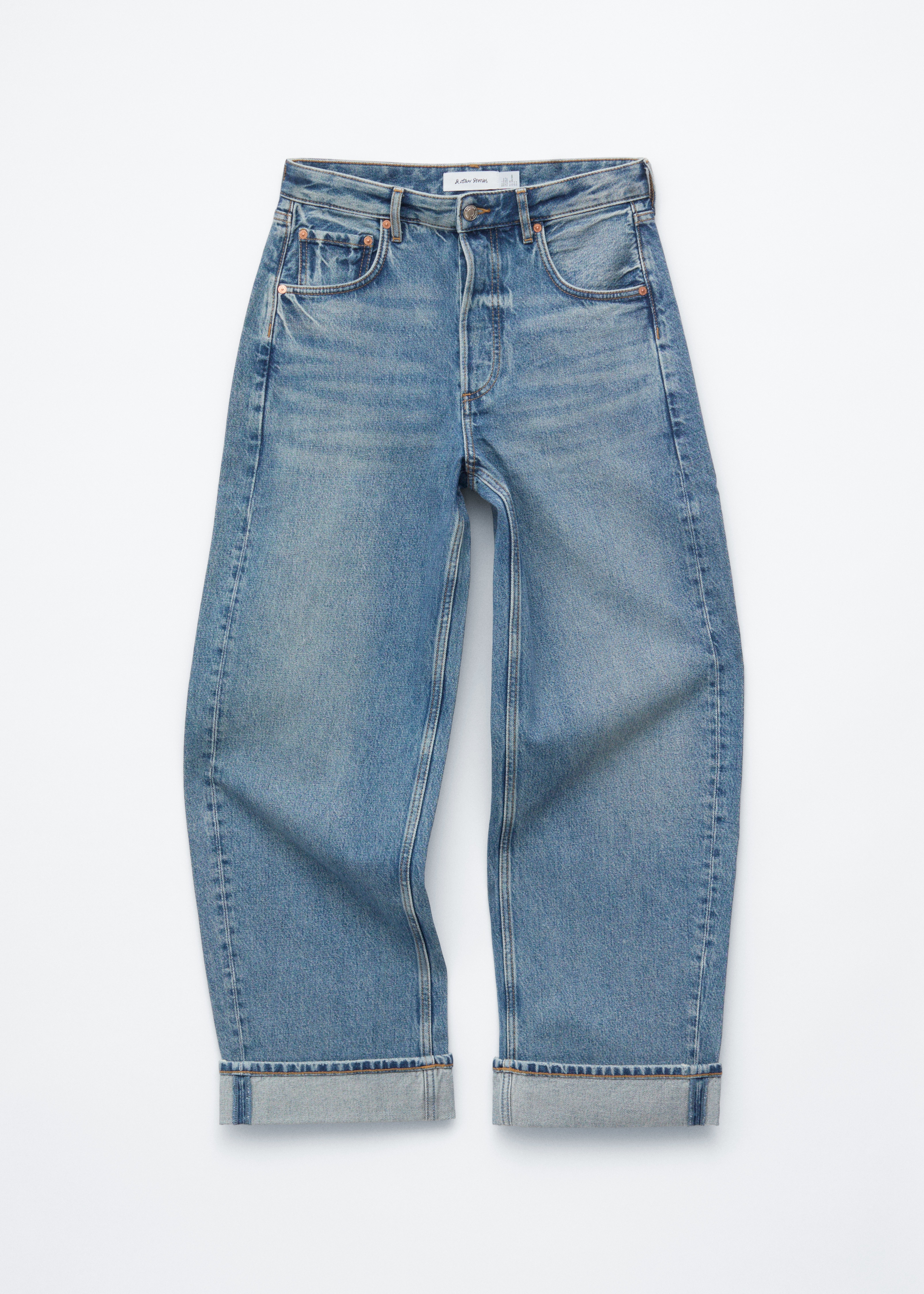 Calças de ganga barrel - Azul médio/Branco/Caqui claro/Azul escuro/Azul claro/Castanho-ferrugem/Verde caqui/Preto/Castanho escuro