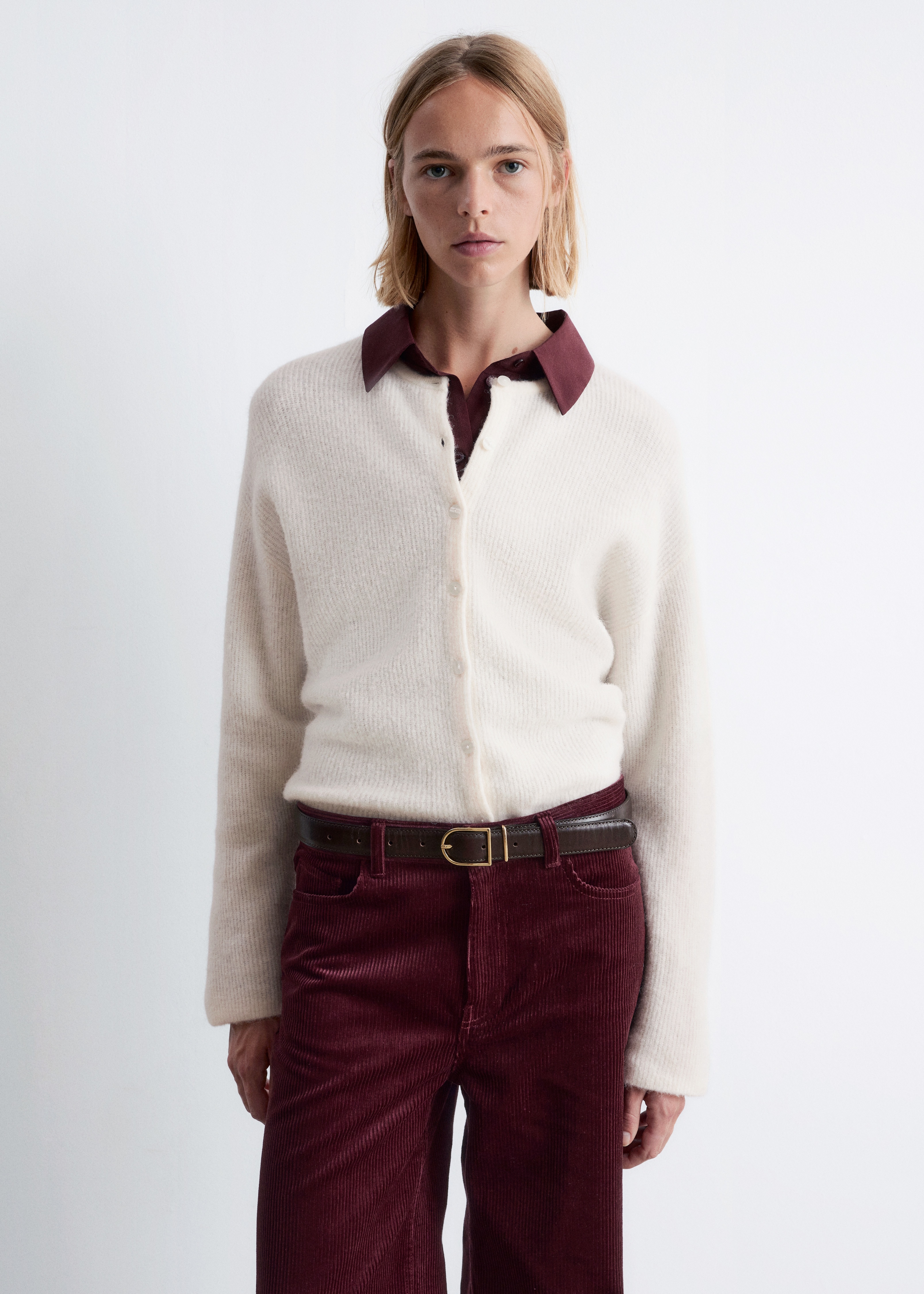 Cardigan en maille d’alpaga mélangé - Blanc/Taupe/Brun taupe/Gris/Bordeaux chiné/Rose poudré/Vert