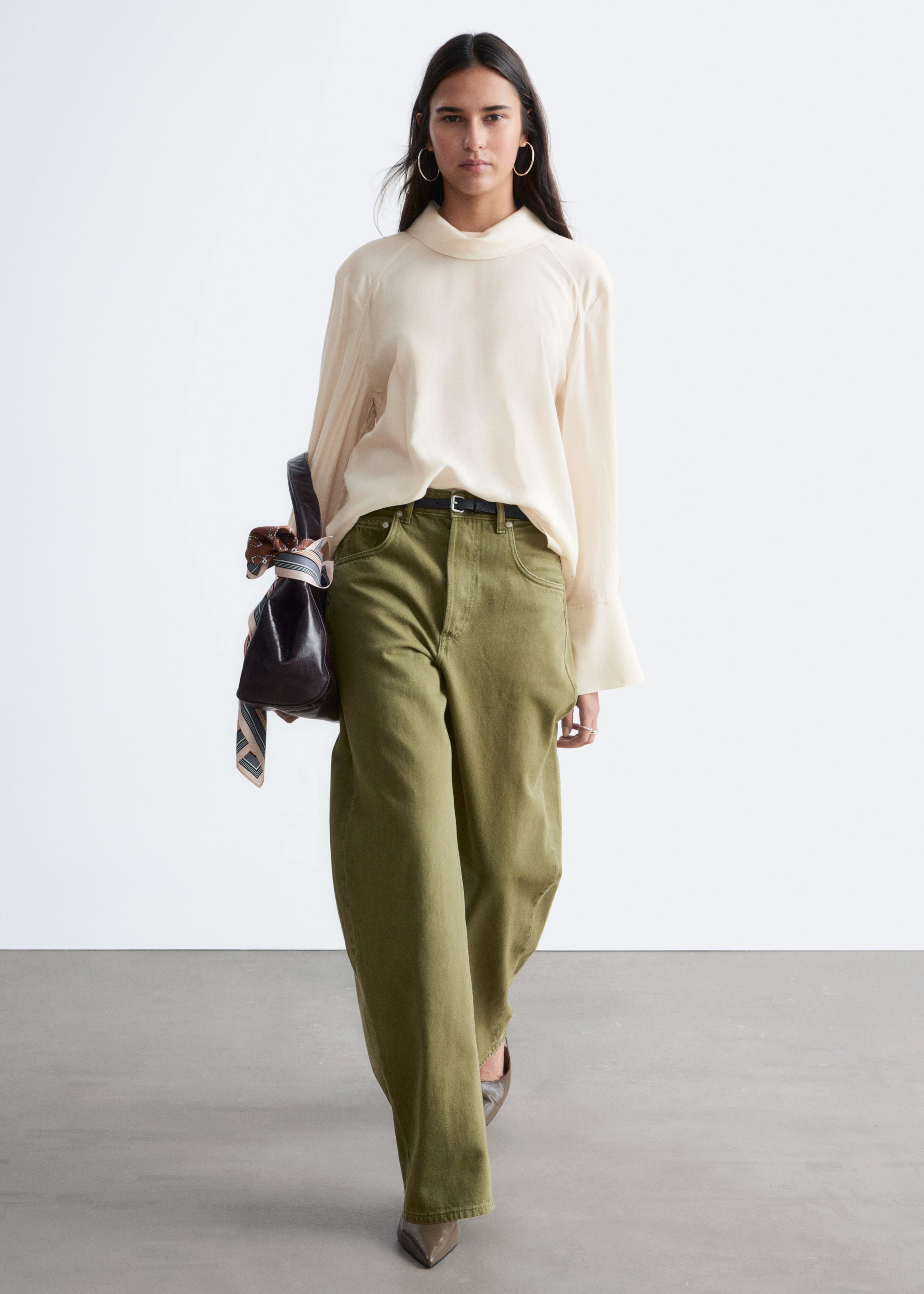 Image of Folded Stand-Collar Blouse