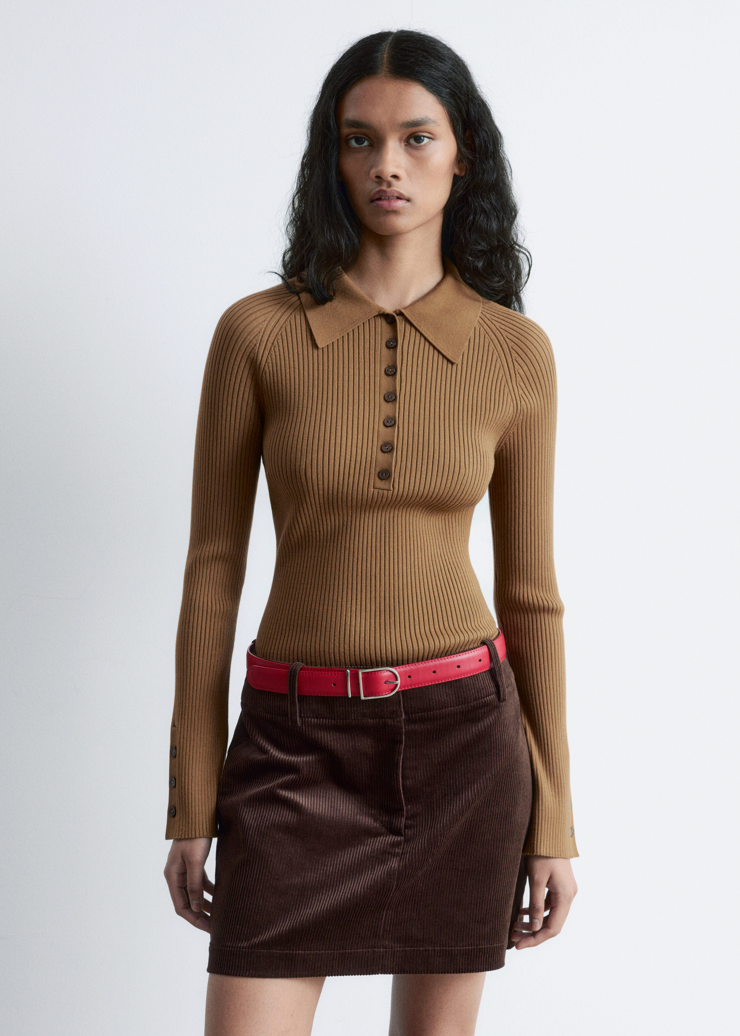 Rib-Knit Polo Shirt - Caramel Brown - & Other Stories US