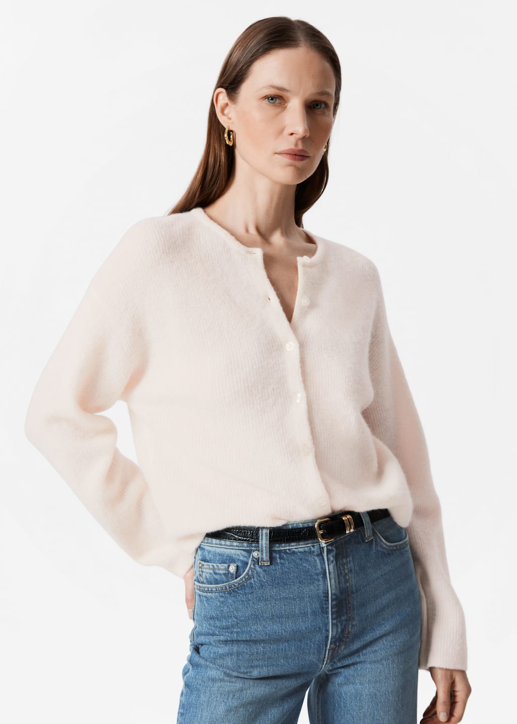 Image of Stickad cardigan i alpackablandning