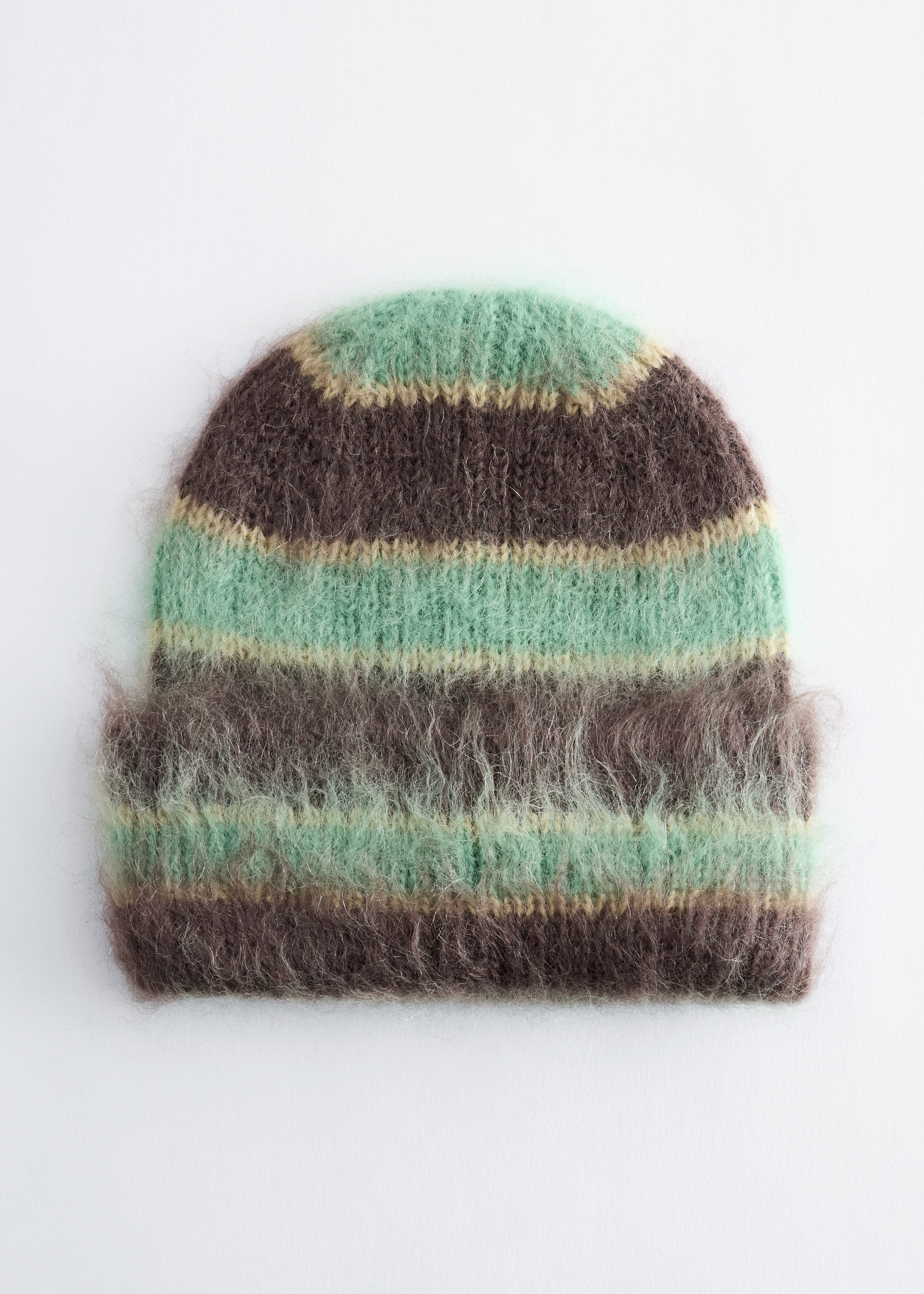 Mössa i mohair- och ullblandning - Grön/brun