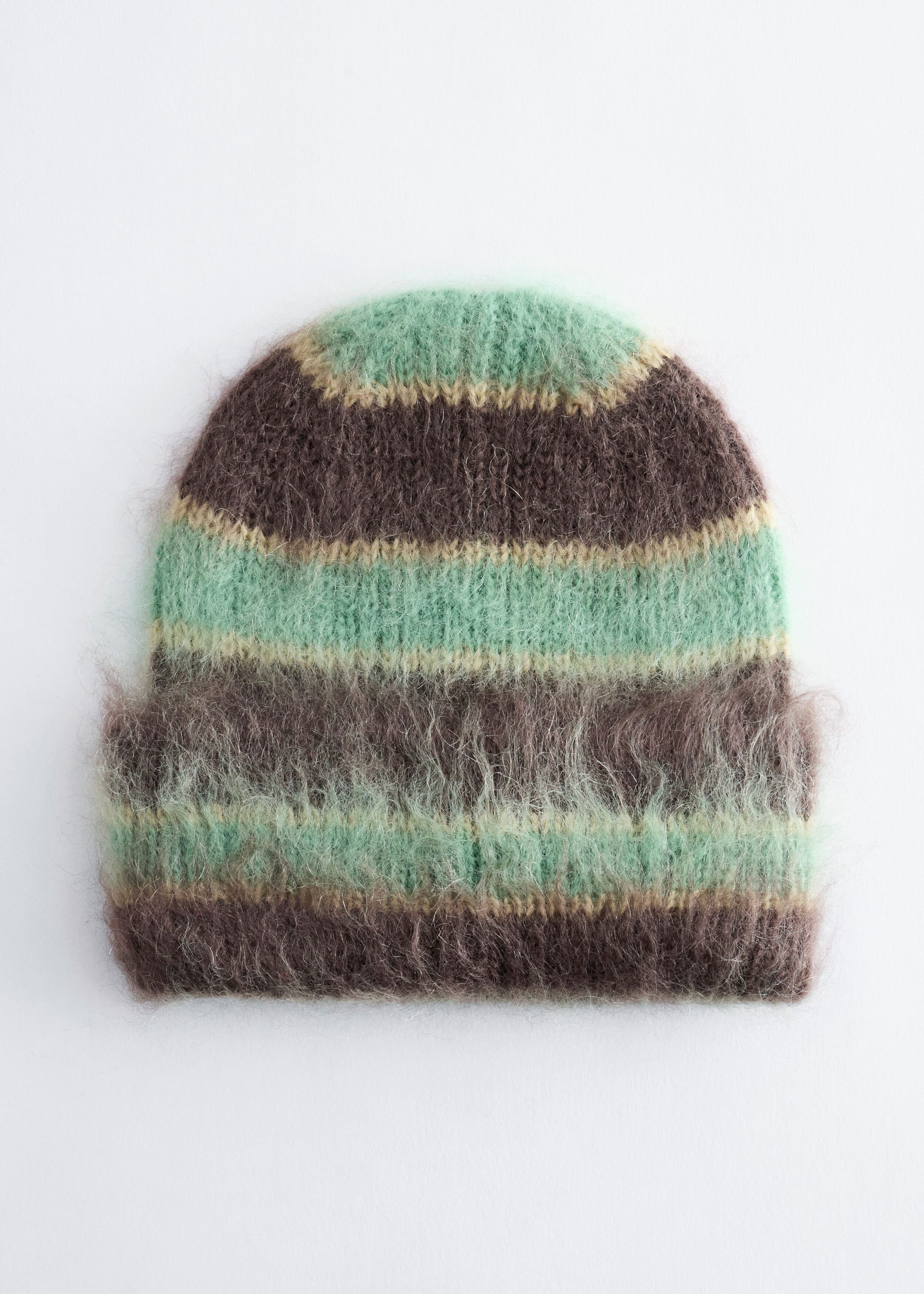 Mohair-Wool Beanie - Green/Brown - Still Life