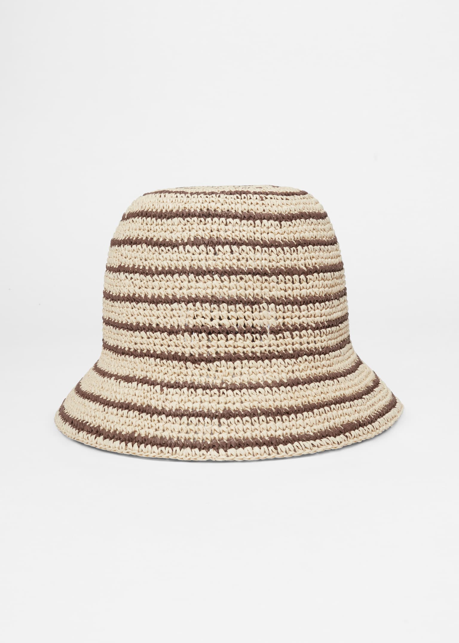 Bøttehatt vevd med strå - Kremfargede/brune striper/Strå