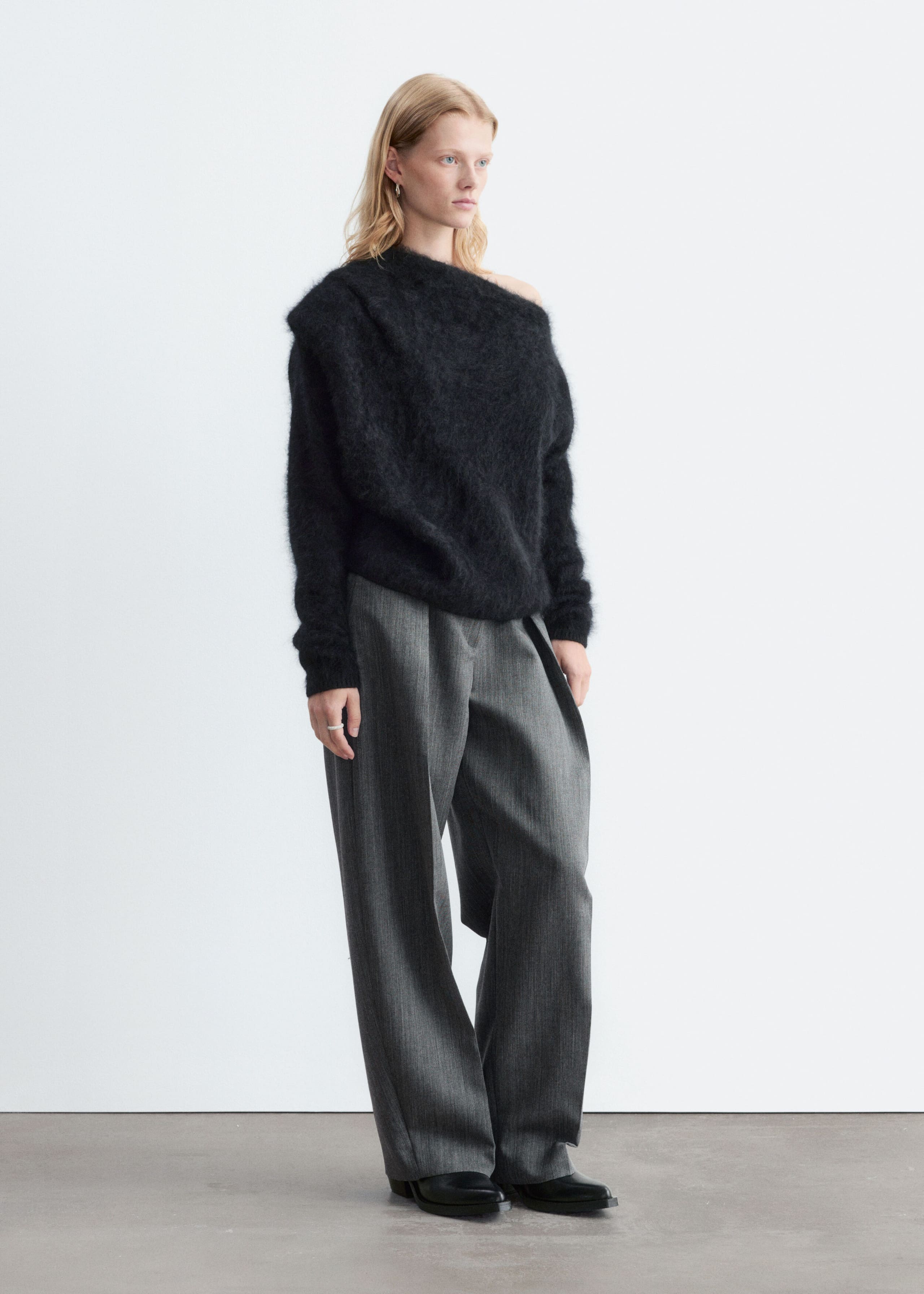 Draped-Neck Merino Wool Jumper - Pink - Lookbook