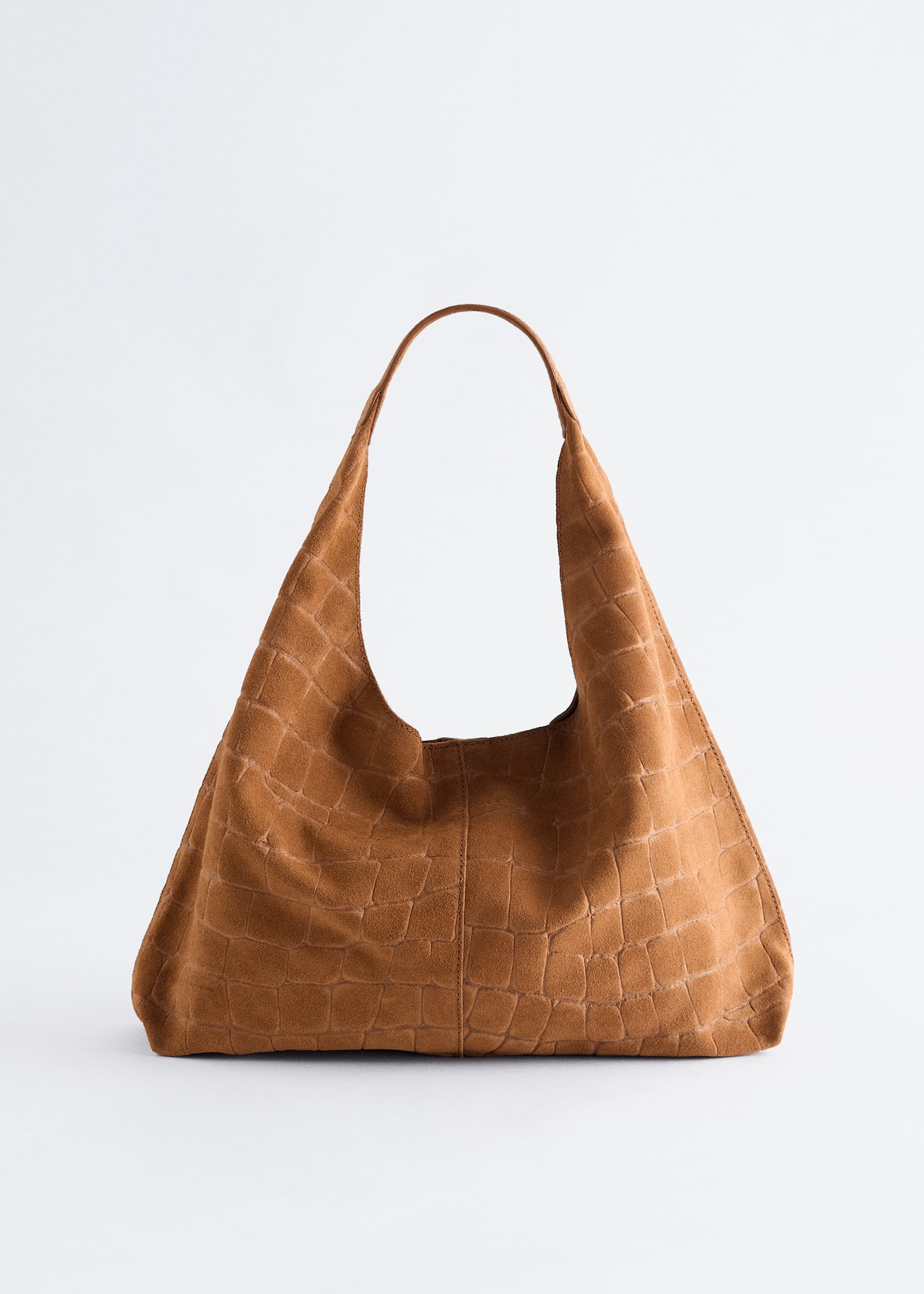 Small Suede Croco Tote Bag - Dark Beige