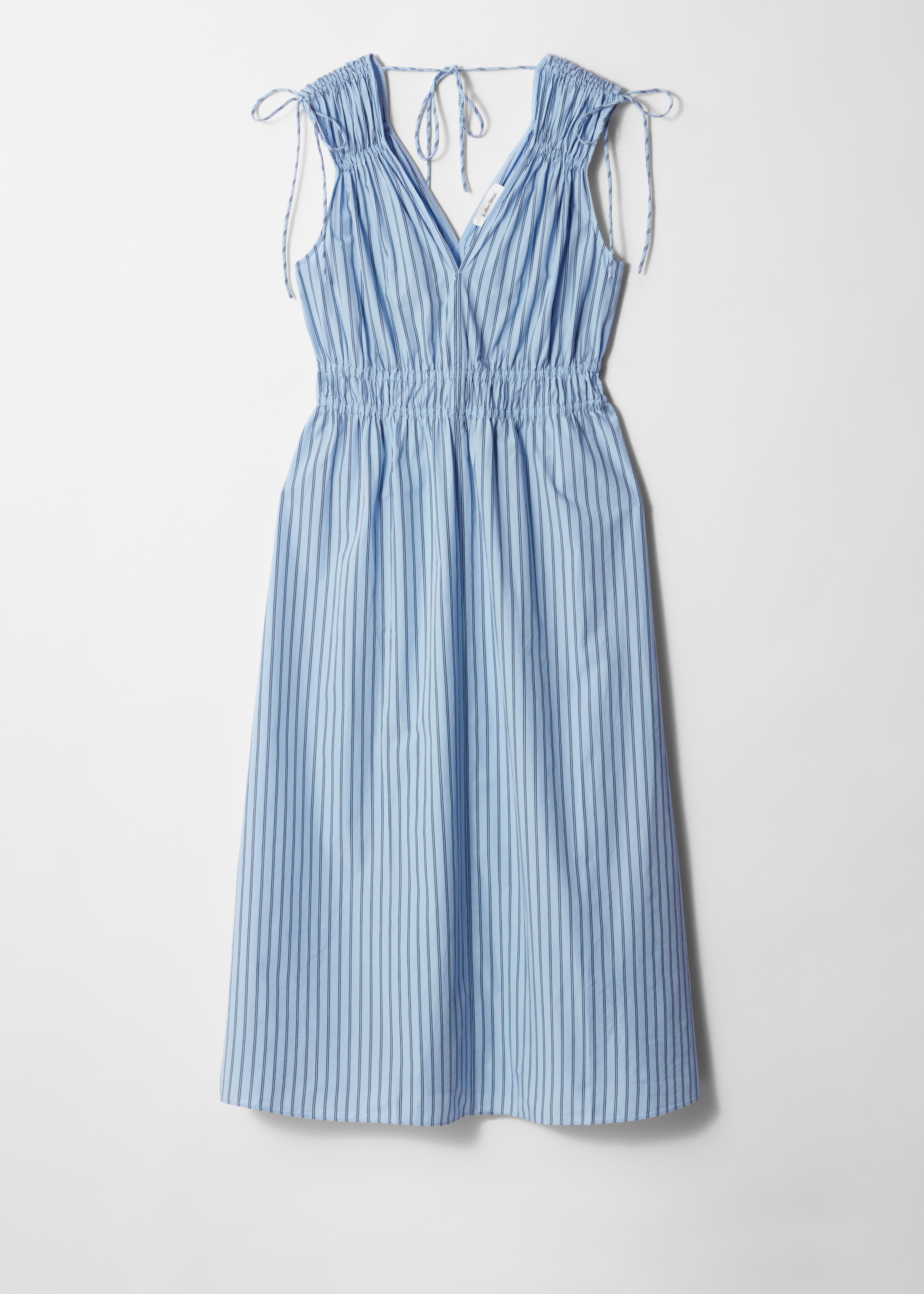 Vestido midi com pormenores de atilhos - Riscas azuis