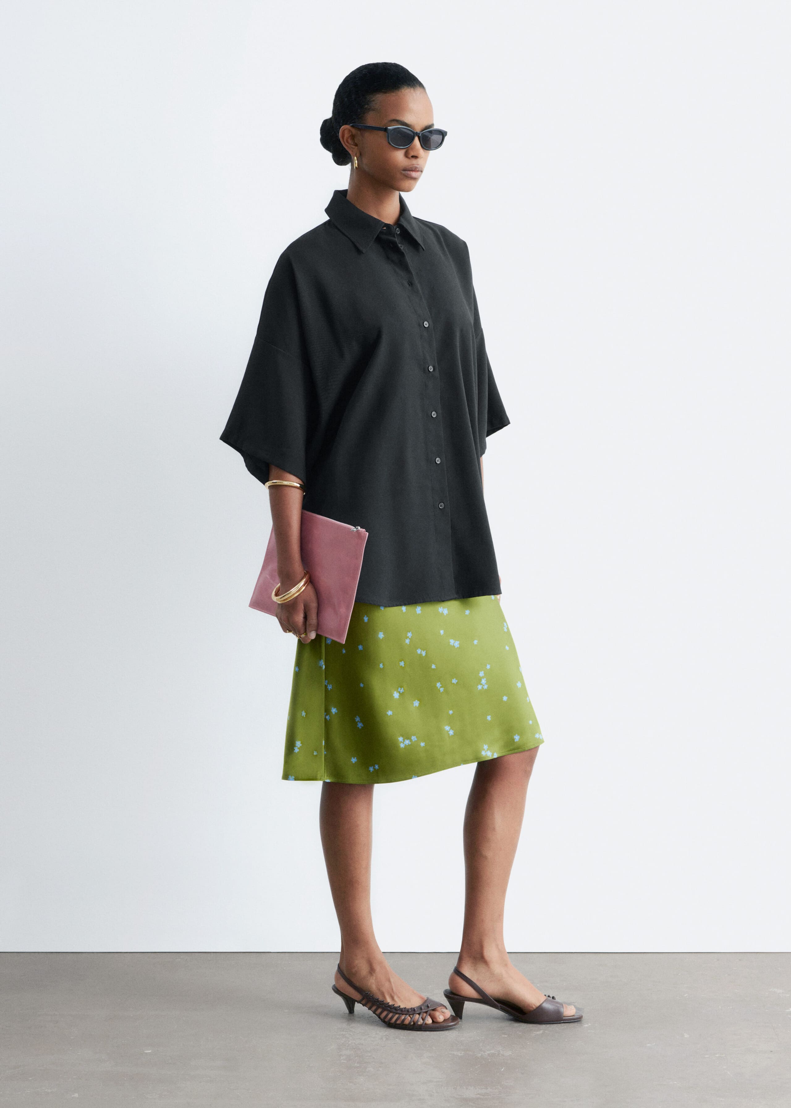 Chemise oversize à manches trois-quarts - Noir - Lookbook