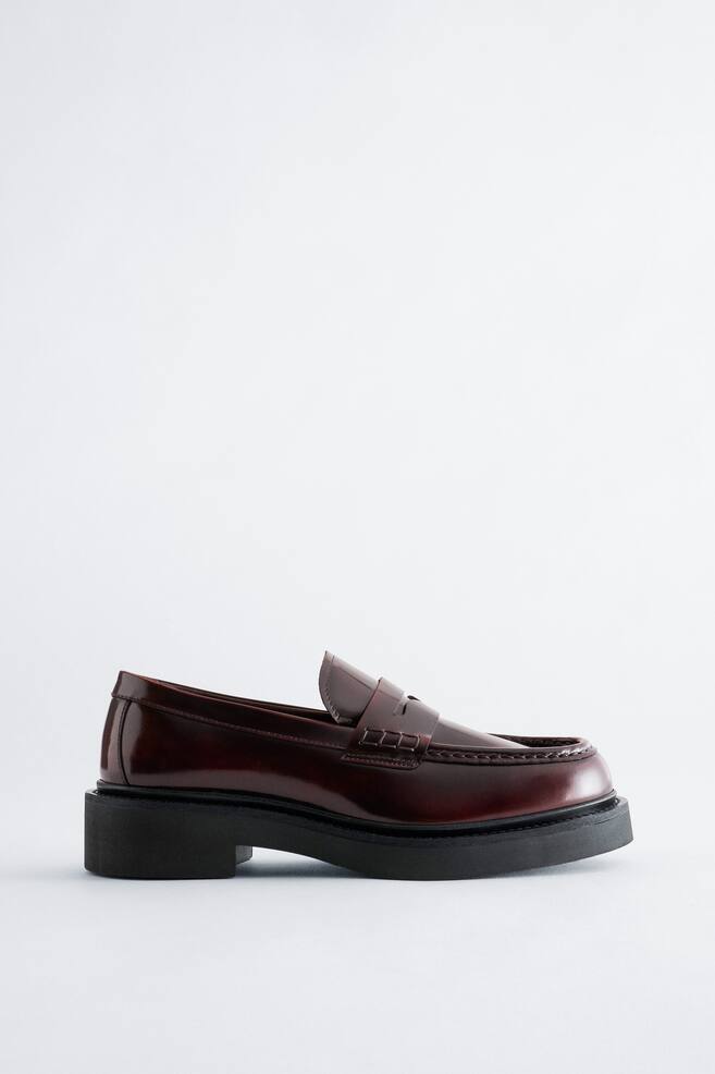 Leren loafers met dikke zool - Donkerrood/Zwart - 1