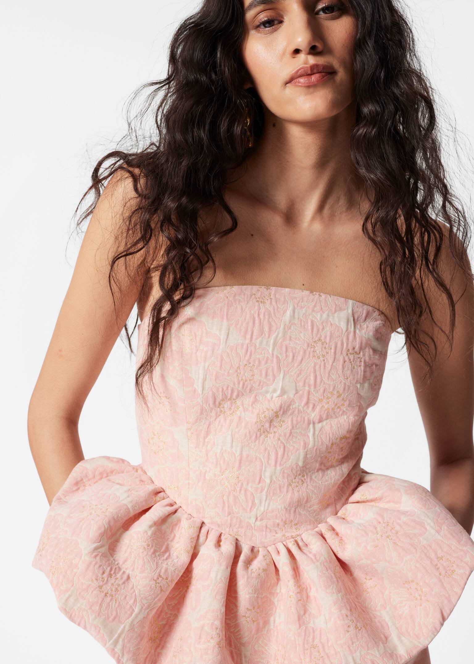 Jacquard bandeautop met peplum - Light Pink/Black - 5