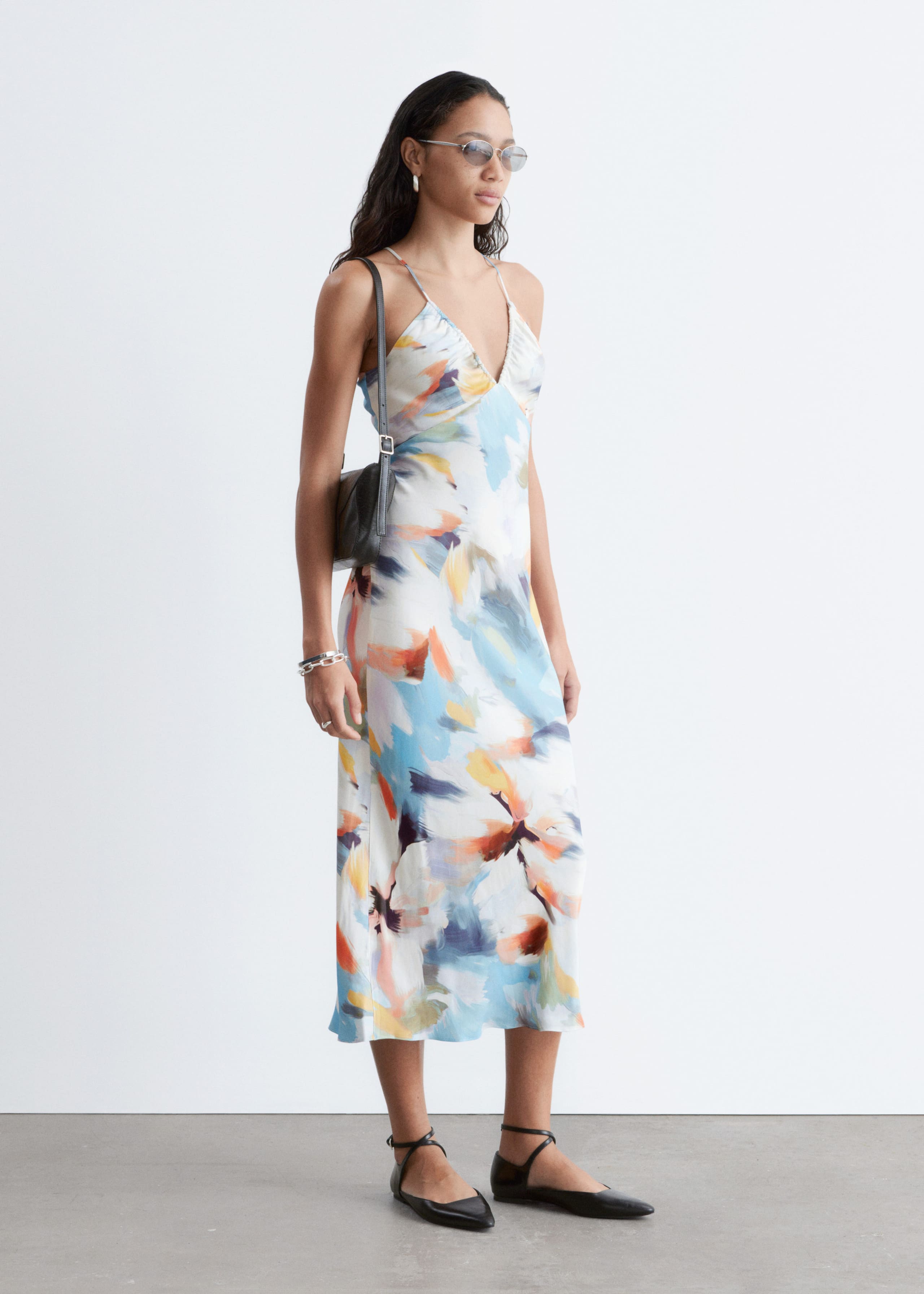 Satin Slip Midi Dress - Pink Floral - Lookbook