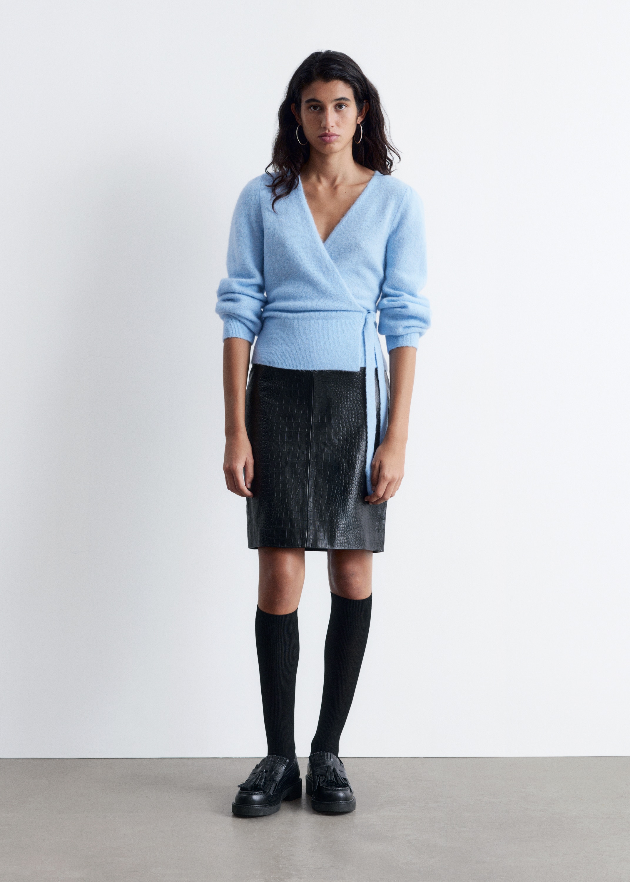 Omslagscardigan i mohair-blanding - Lyseblå/Krem/Svart/Beige/Mørk brun/Dusty rosa/Plomme/Oljeblå