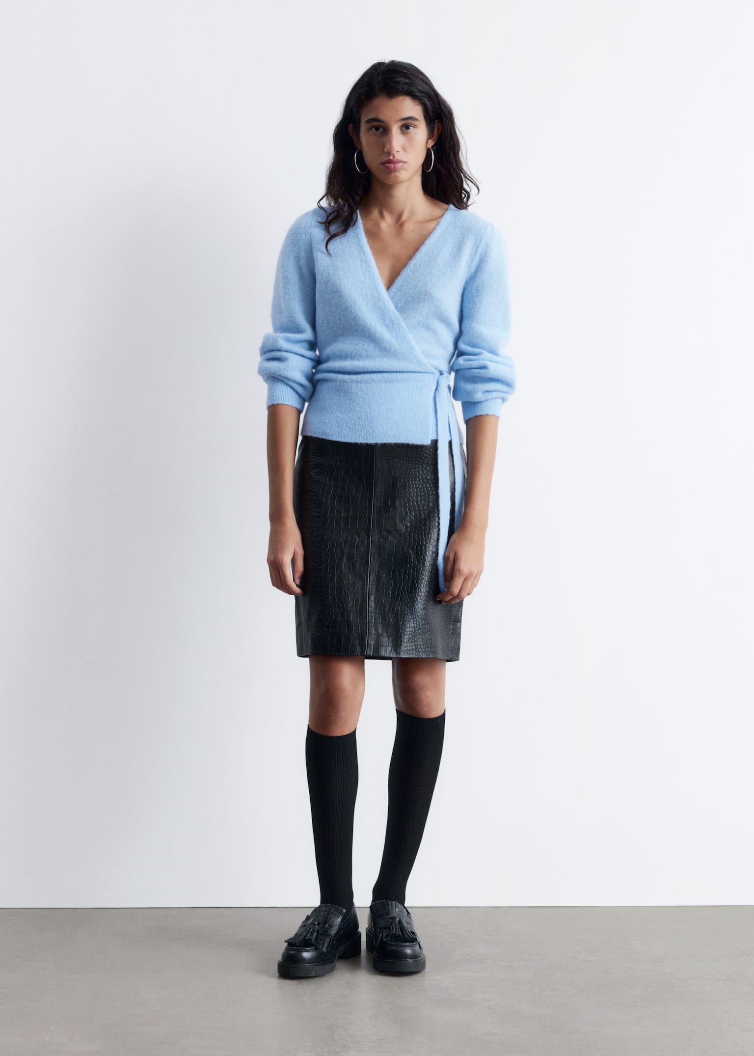 Gilet cache-coeur en maille - Bleu clair/Noir/Bleu pétrole/Couleur crème/Marron foncé/Prune/Rose poudré/Beige