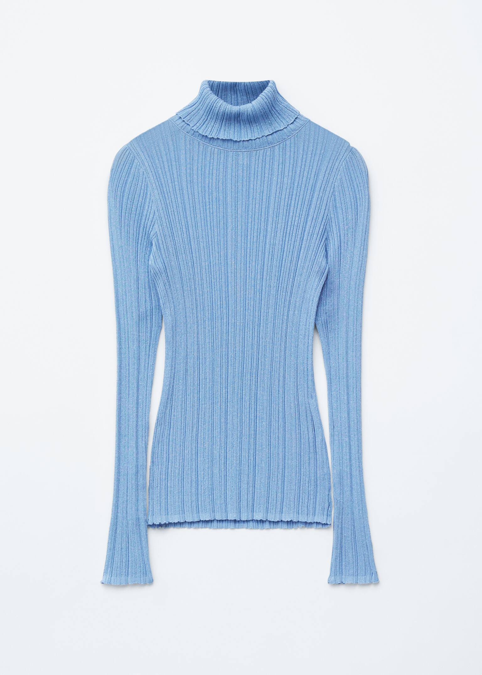 Maletă din tricot cu lurex și guler înalt - Albastru deschis/Maro închis/Turcoaz închis - 2