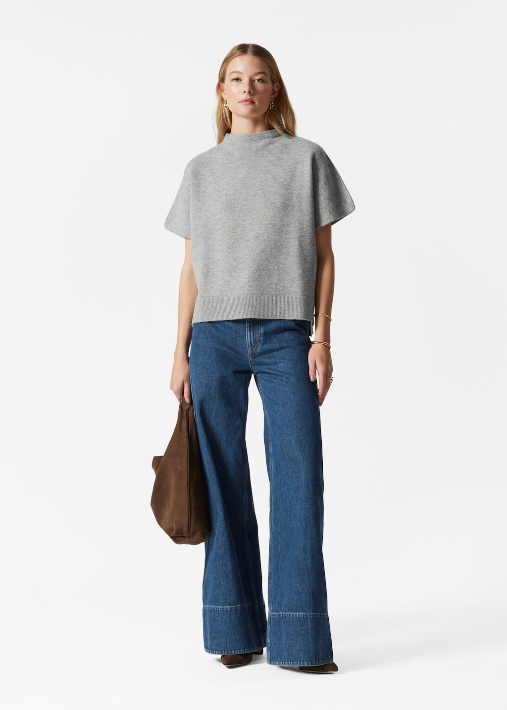 Knitted Wool Top - Light grey - Lookbook