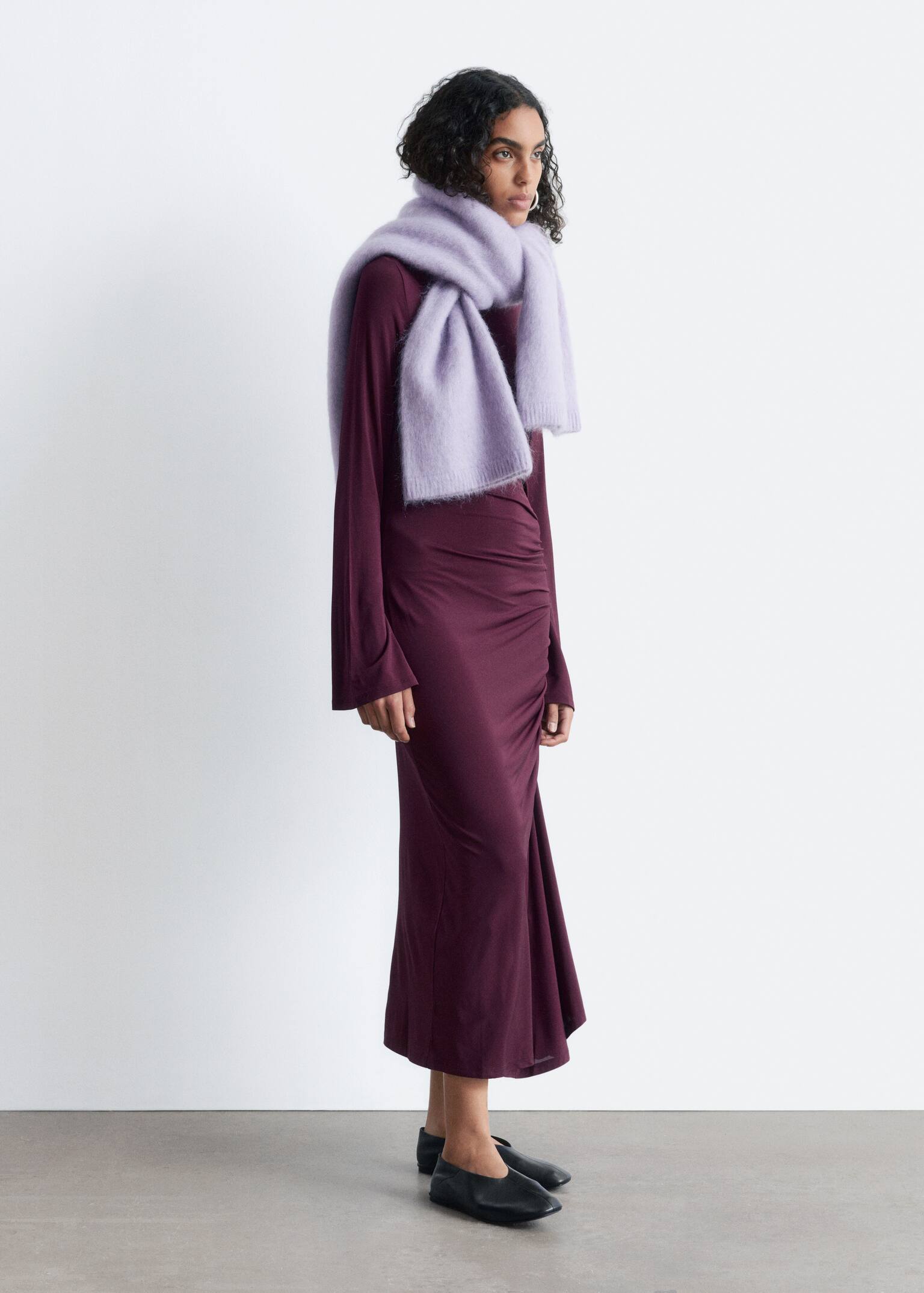 Gathered Midi Dress - Dark Purple - 5