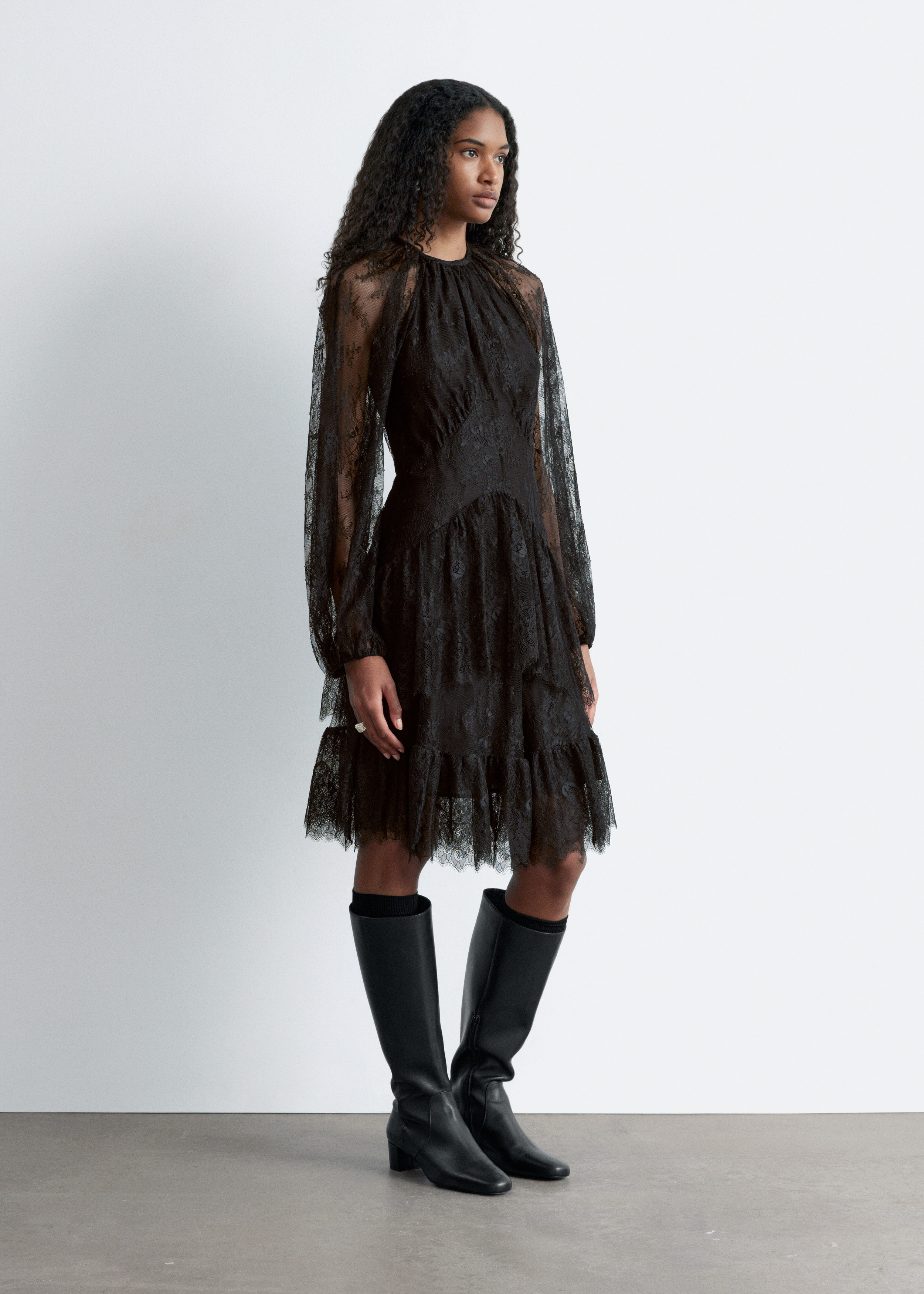 Lace Frill Mini Dress - Black - & Other Stories GG