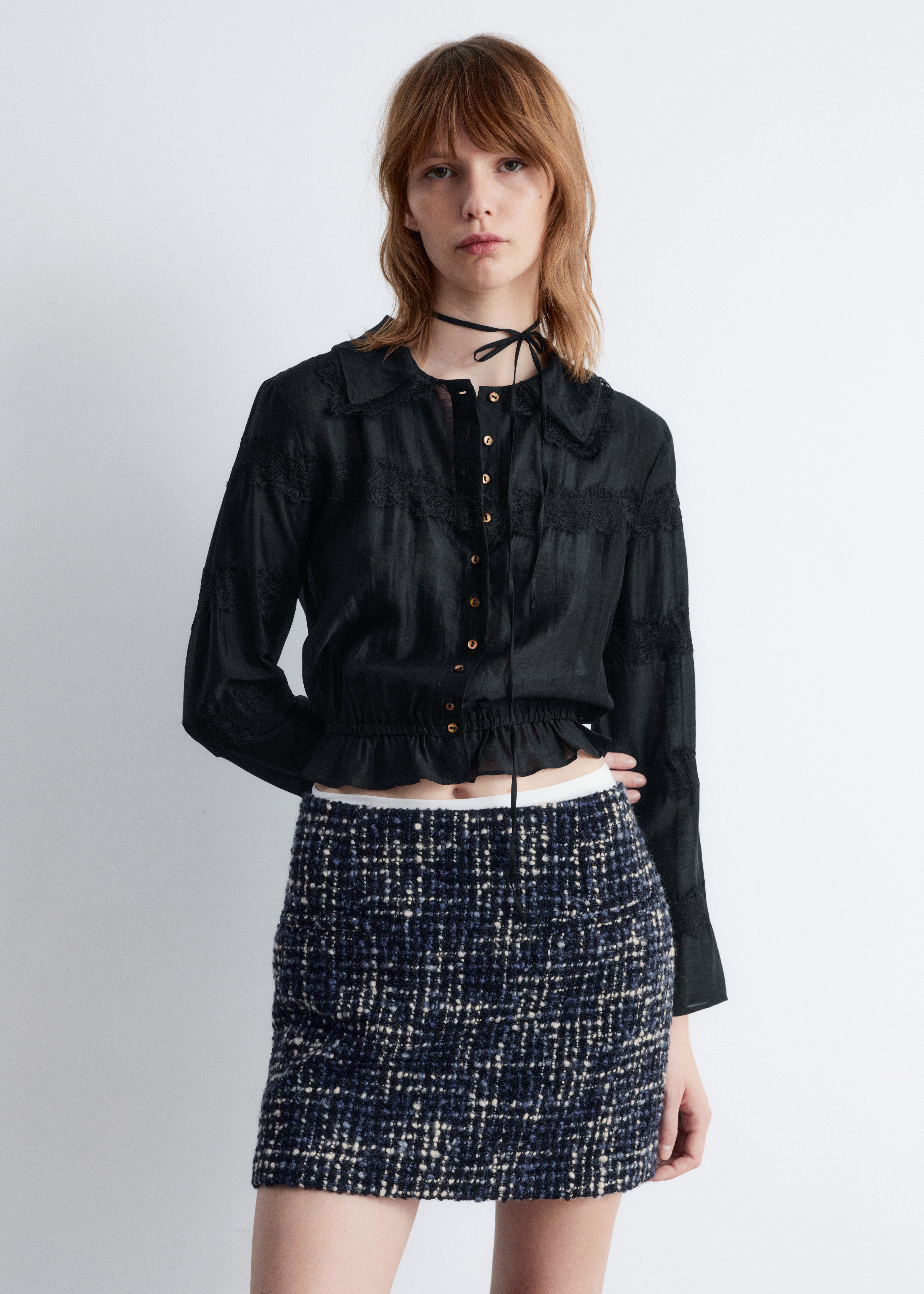 Camicetta in pizzo a maniche lunghe - Nero/Giallo chiaro