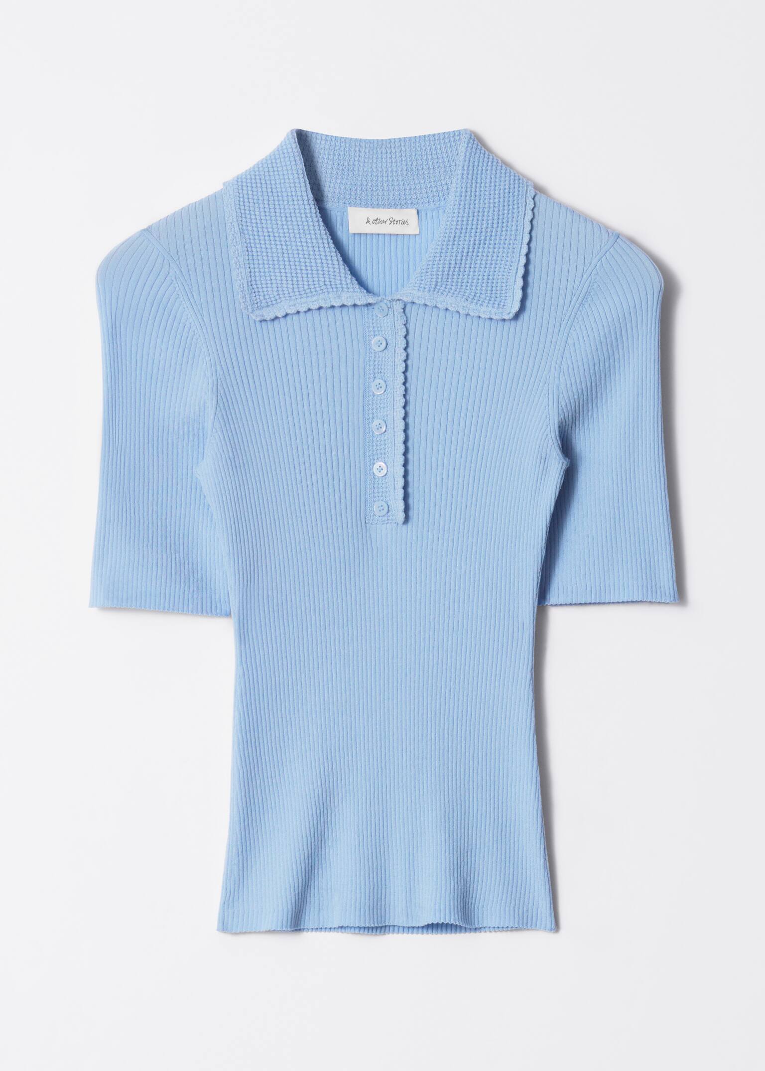 Žebrovaný top s vlnitým lemem - Světle modrý/Růžová/Krémová