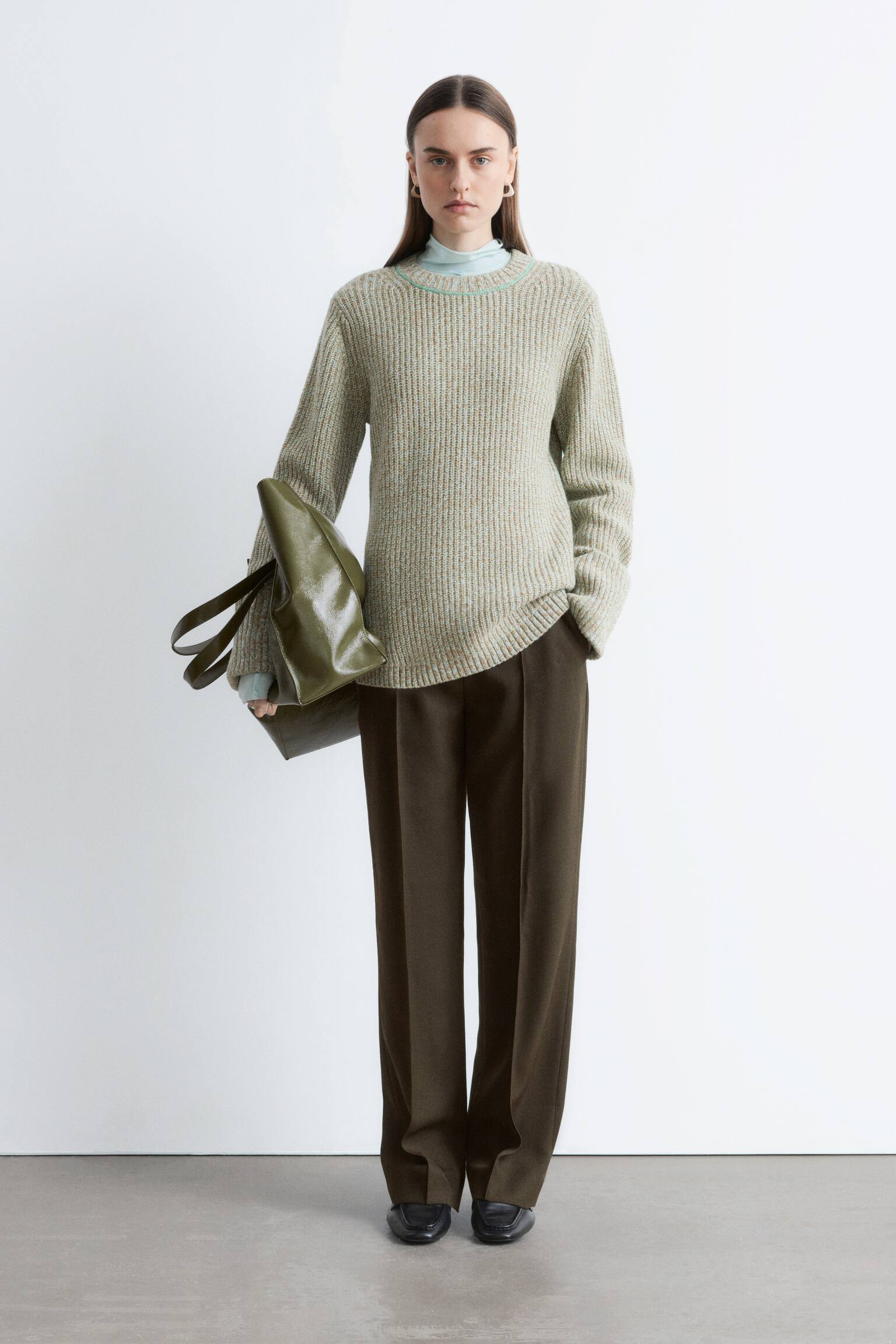 Vlněný svetr s ozdobným prošitím - tyrkysová melange - 3