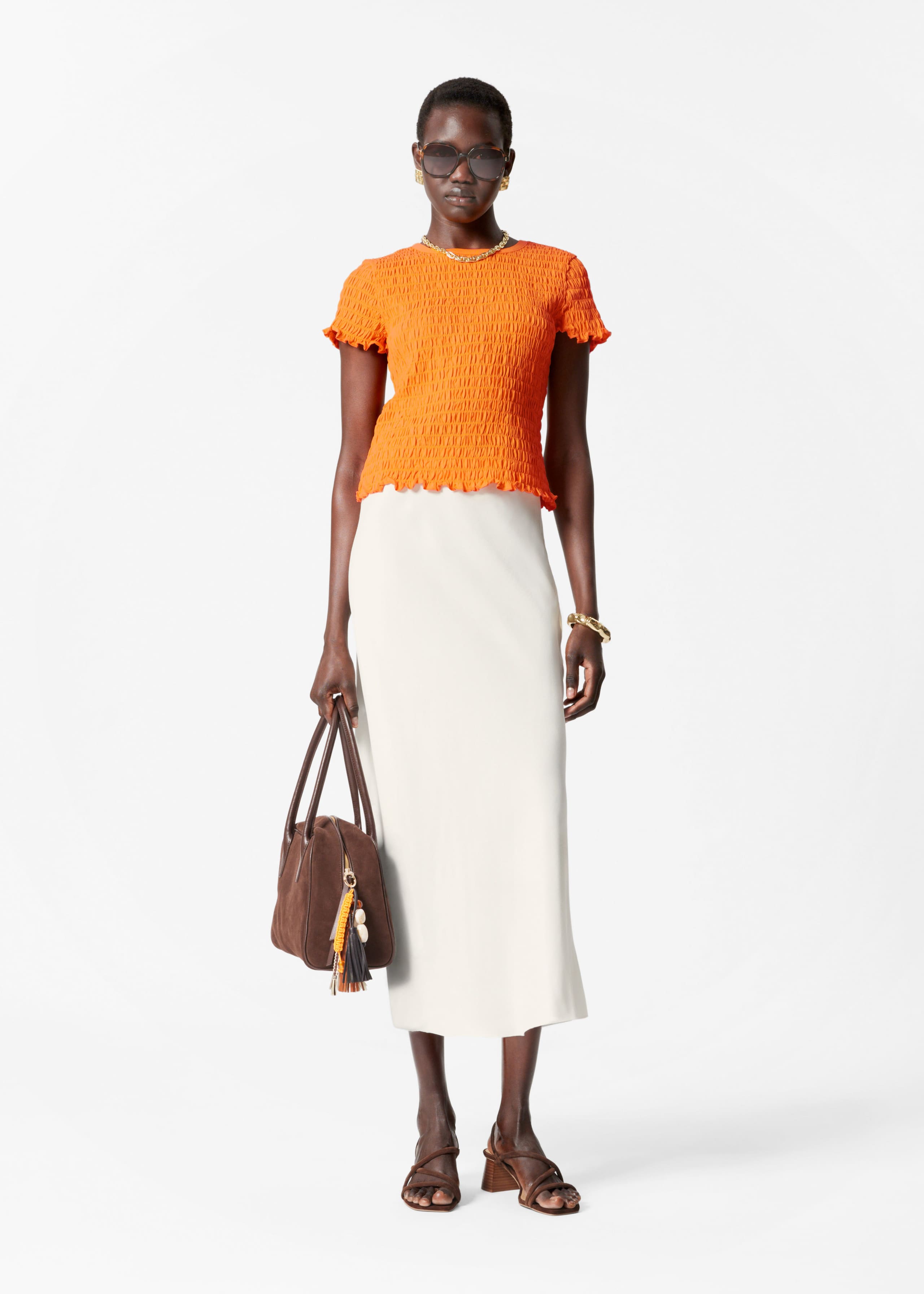 Smocked T-Shirt - Orange - Lookbook